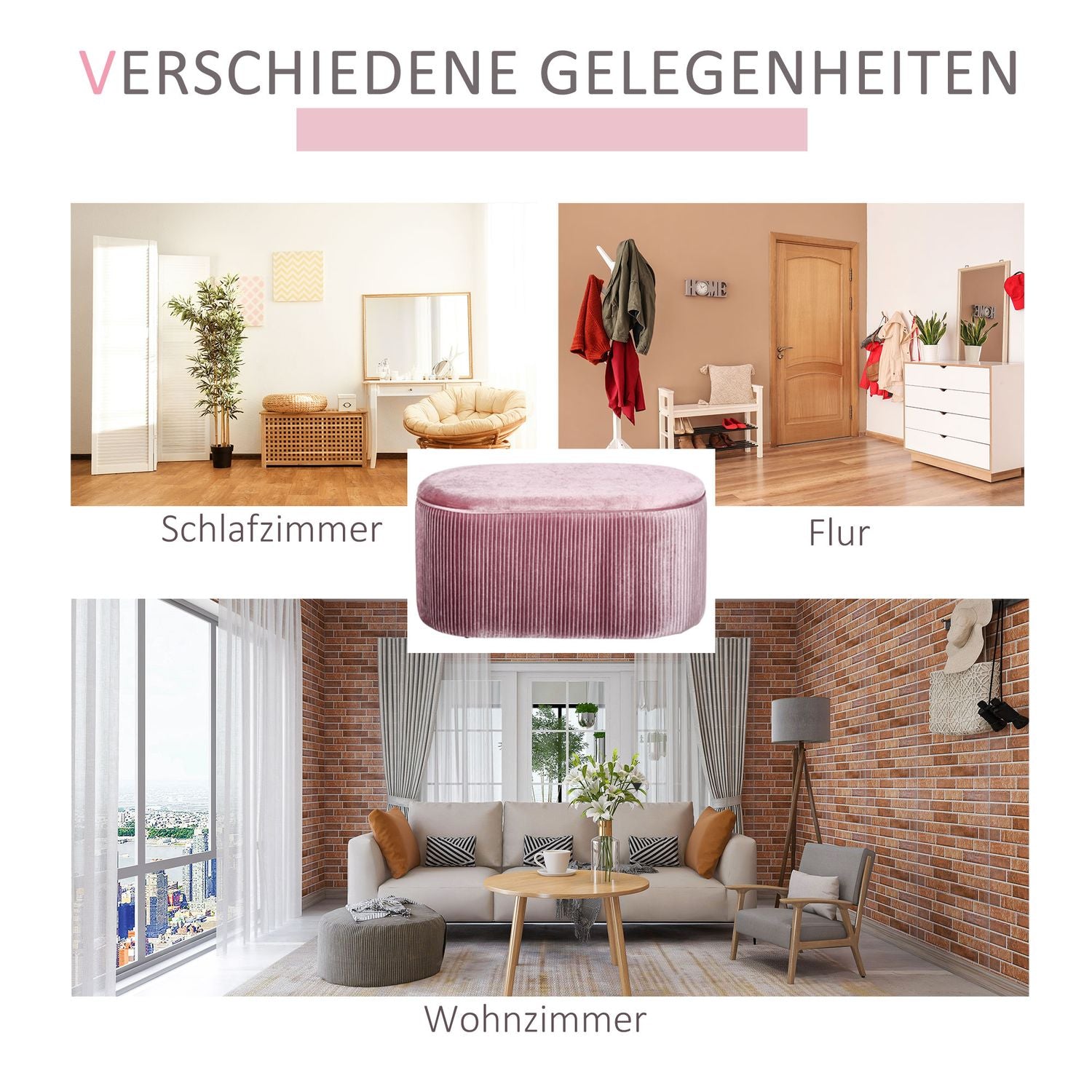 Rosa sammetstoppad förvaringsbänk – fransk stil, 81x40x41cm