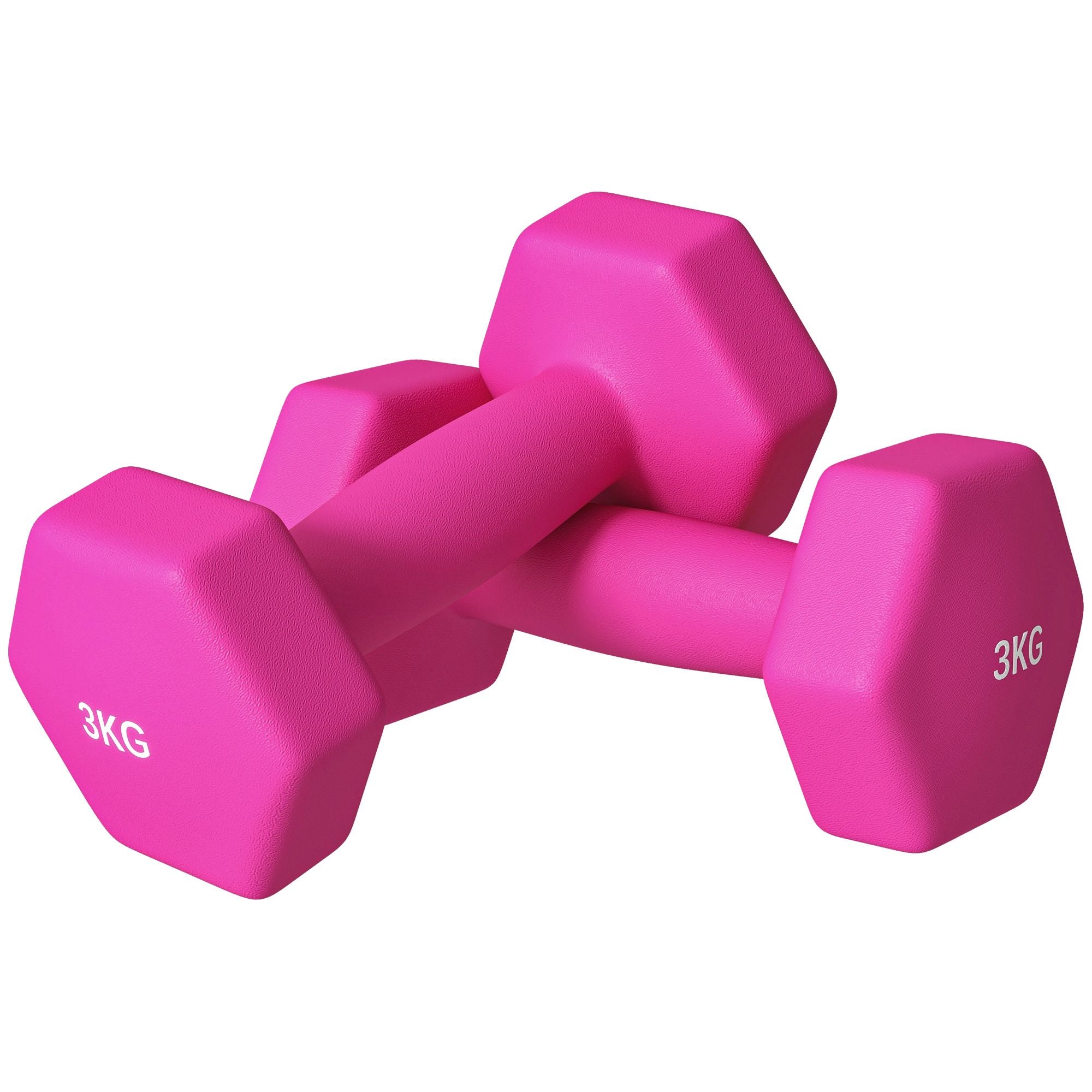 Rosa sexkantshantelset, 2 x 3 kg, halkfri, golvsäker