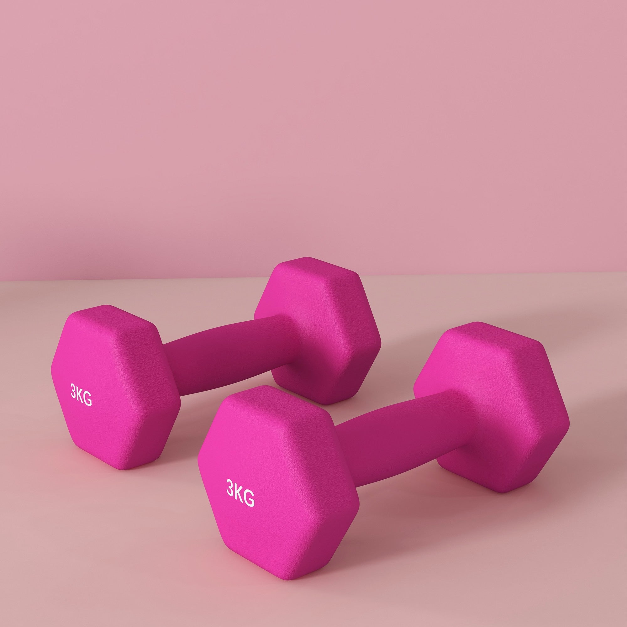 Rosa sexkantshantelset, 2 x 3 kg, halkfri, golvsäker