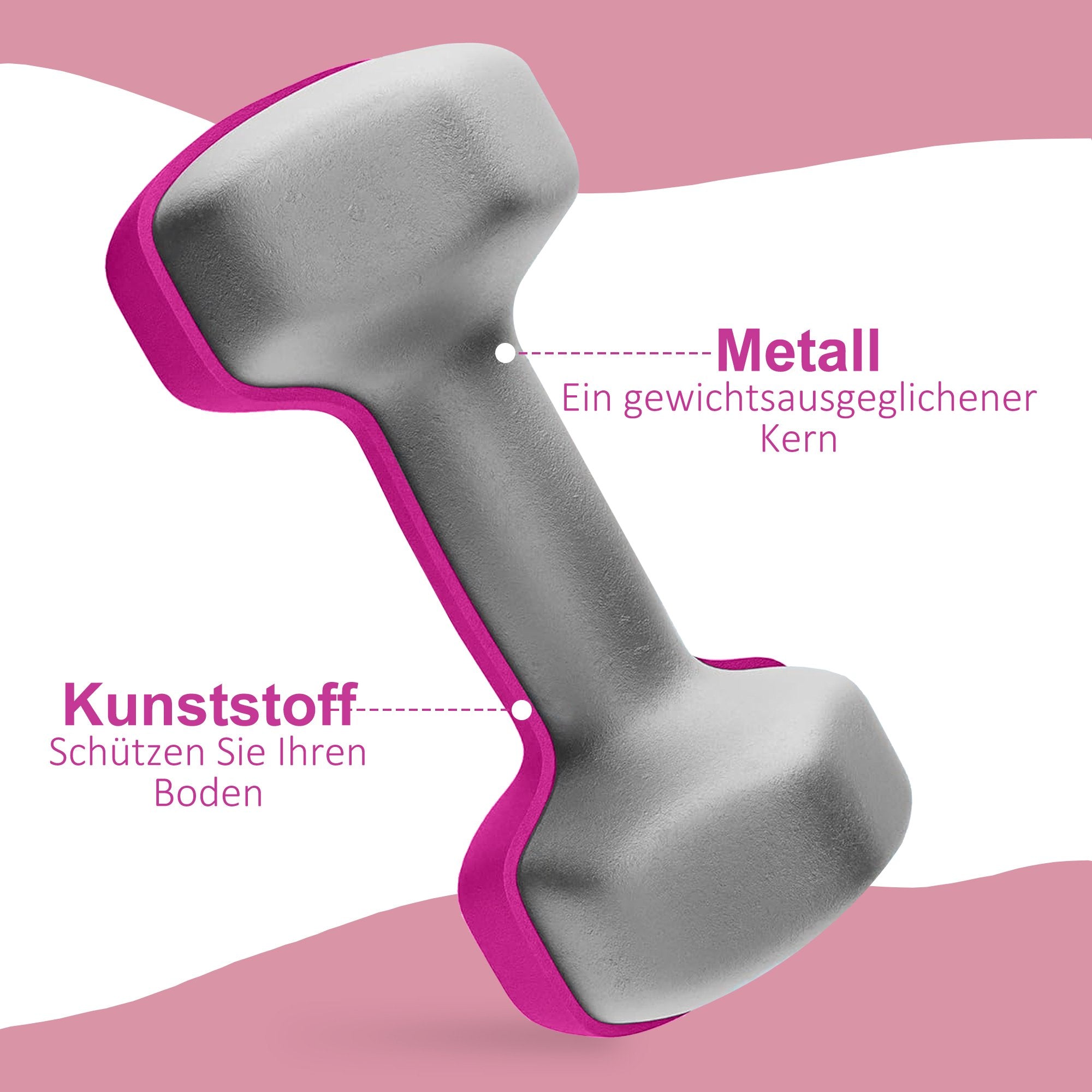 Rosa sexkantshantelset, 2 x 3 kg, halkfri, golvsäker