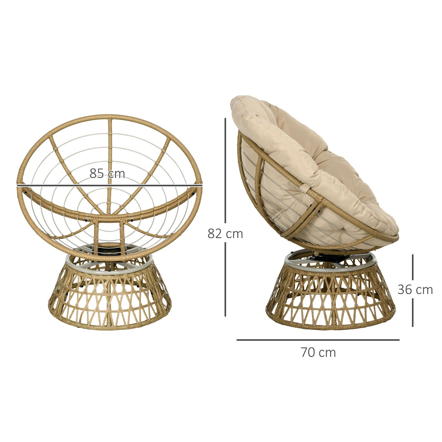 Rotting Rotting Papasan Stol med Dyna – Khaki, 360° justerbar