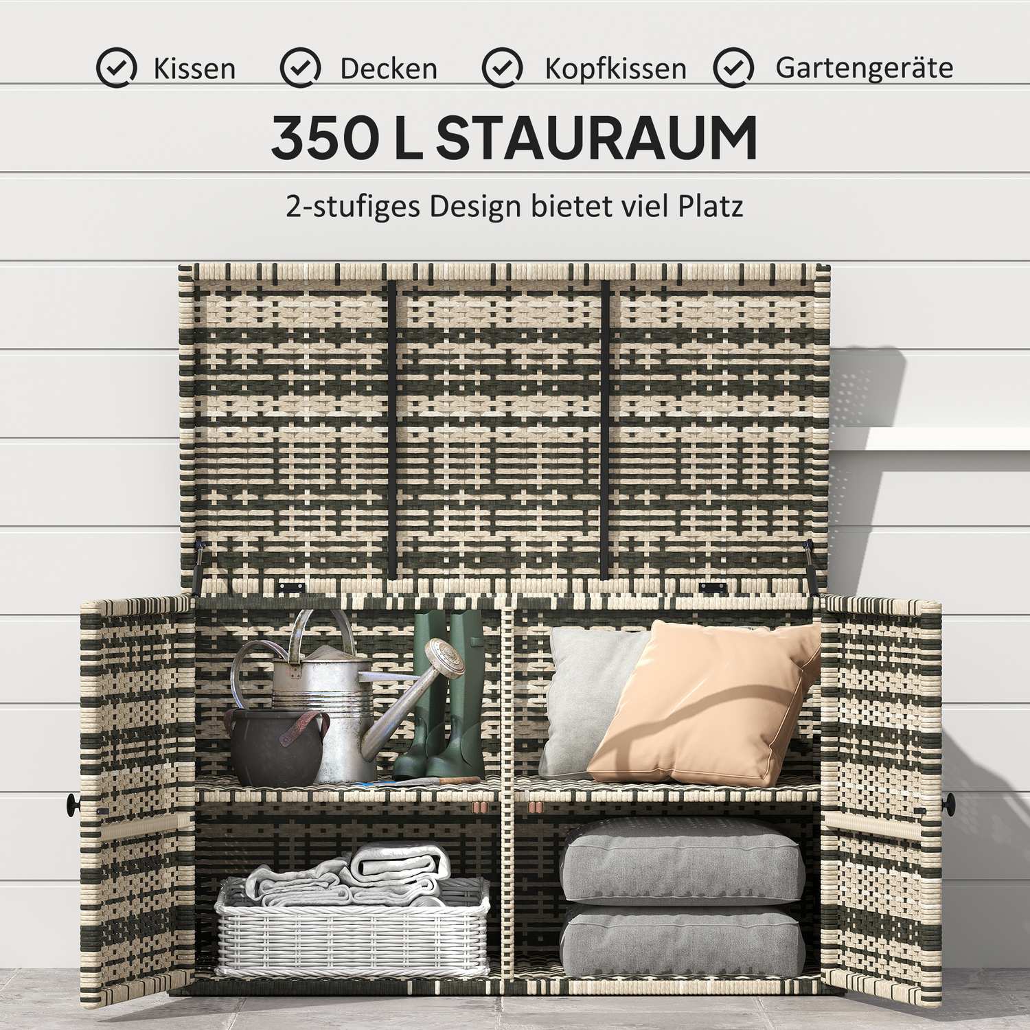 Rottingförvaringslåda 350L – väderbeständig, UV-beständig, blandad grå