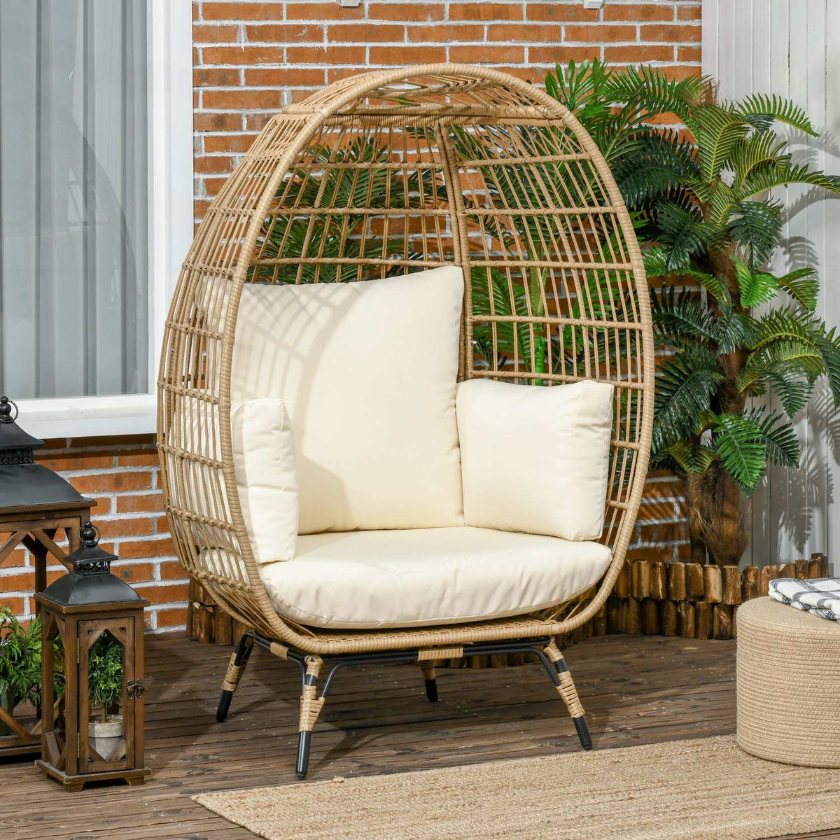 Sedia in rattan con cuscino – metallo cachi, 105x97x150 cm