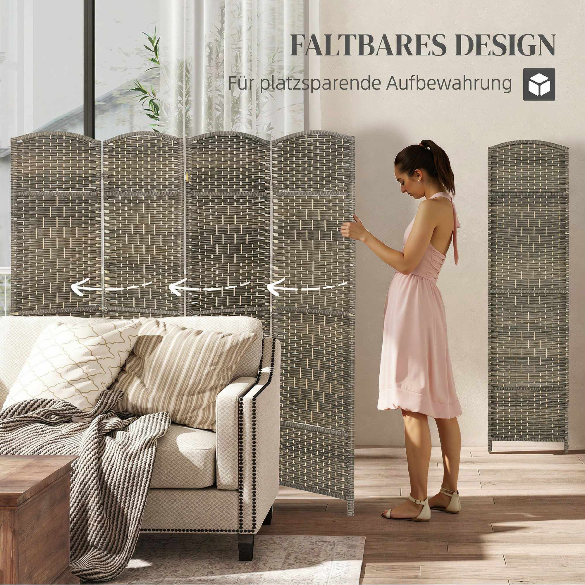 Rumsavdelare, 4-panels vikskärm, furu, svart