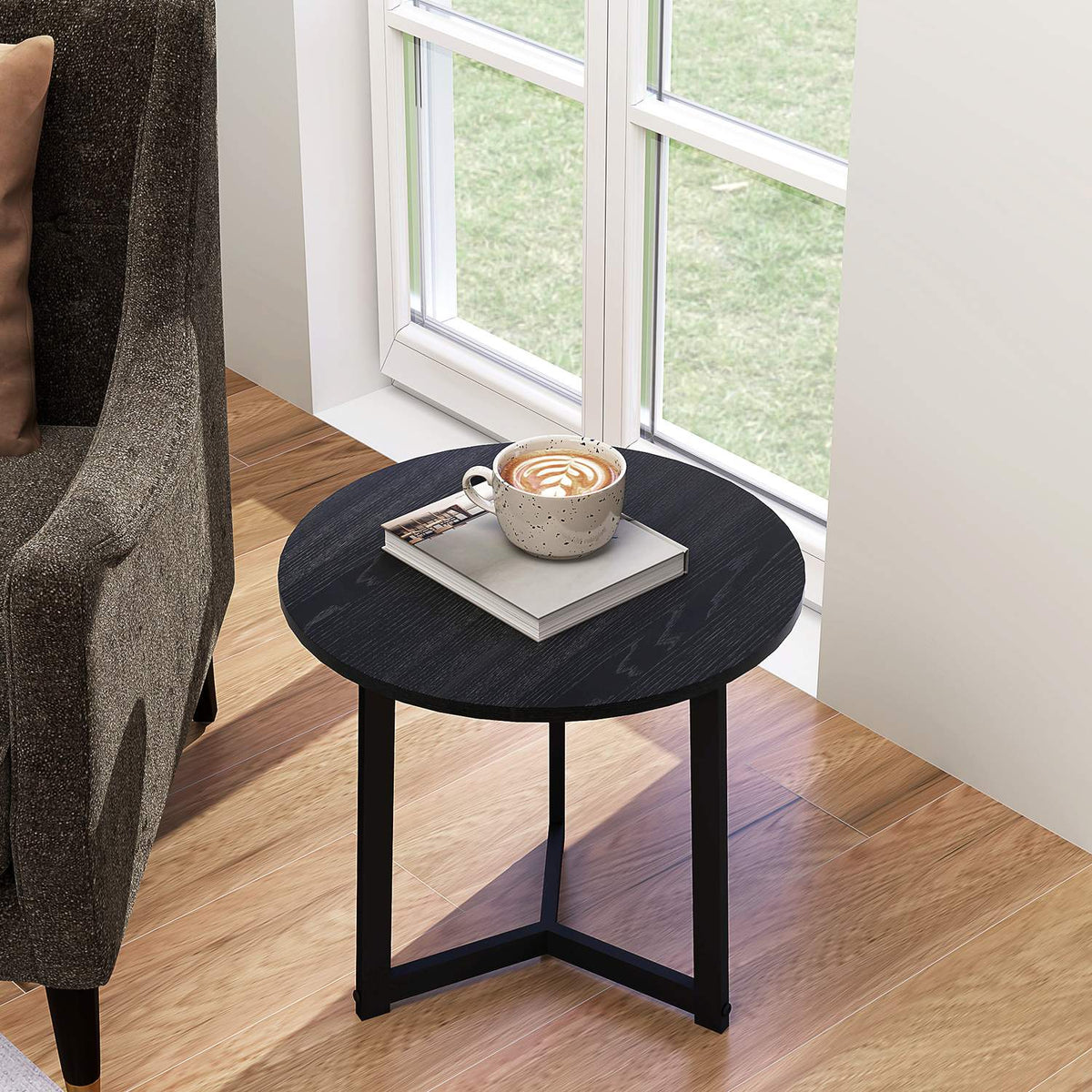 Tables basses rondes avec cadre en acier – design noir moderne