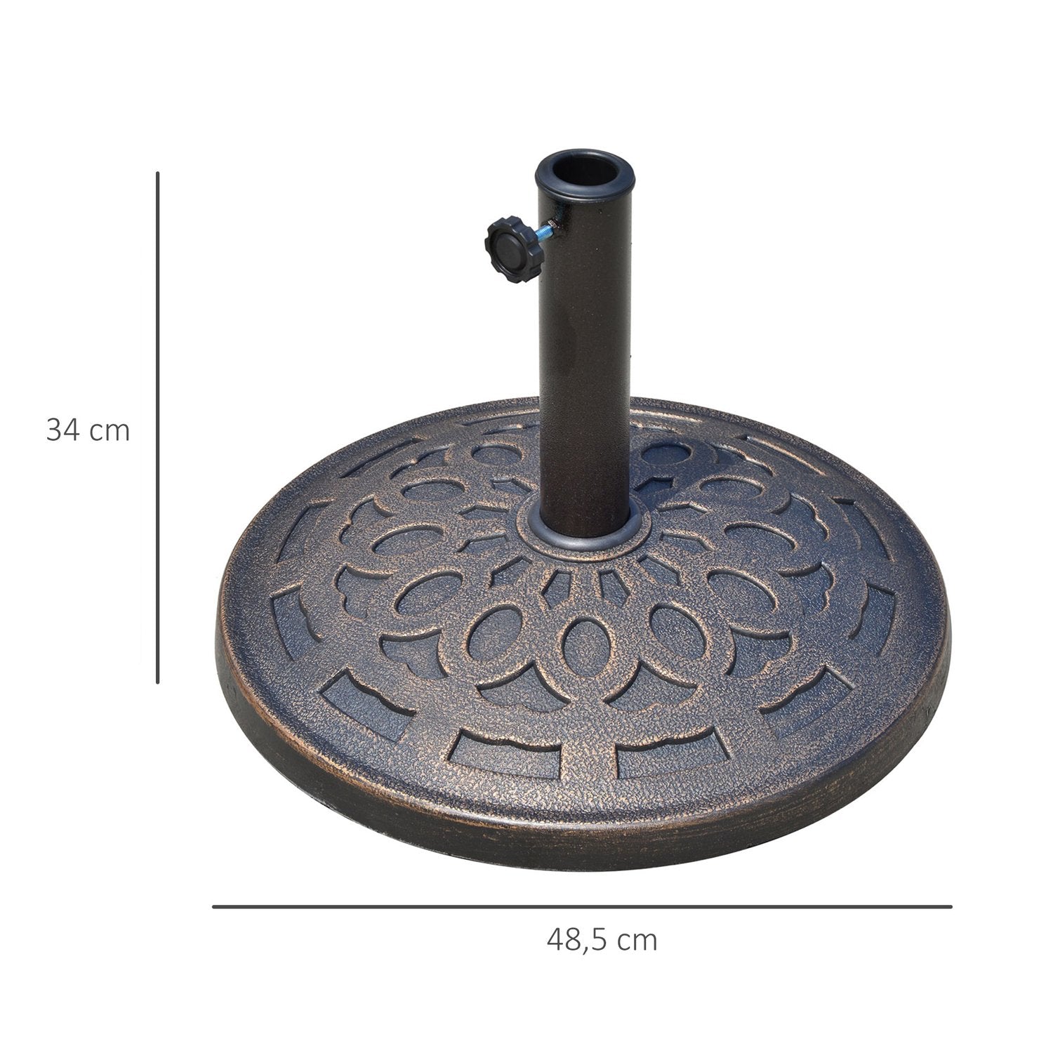 Rund hartsparasollbas, brons, 14 kg, passar Ø38-48 mm