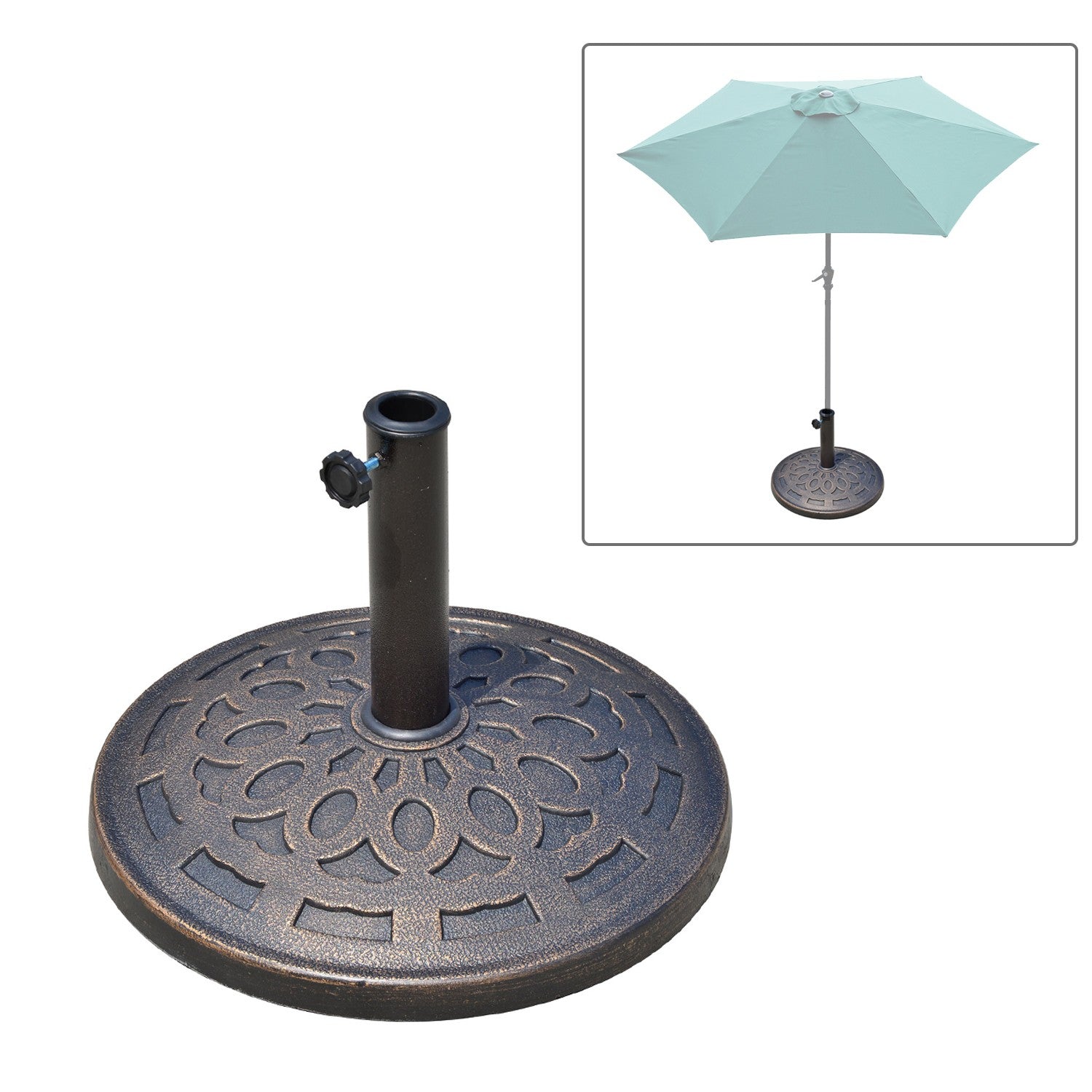 Rund hartsparasollbas, brons, 14 kg, passar Ø38-48 mm