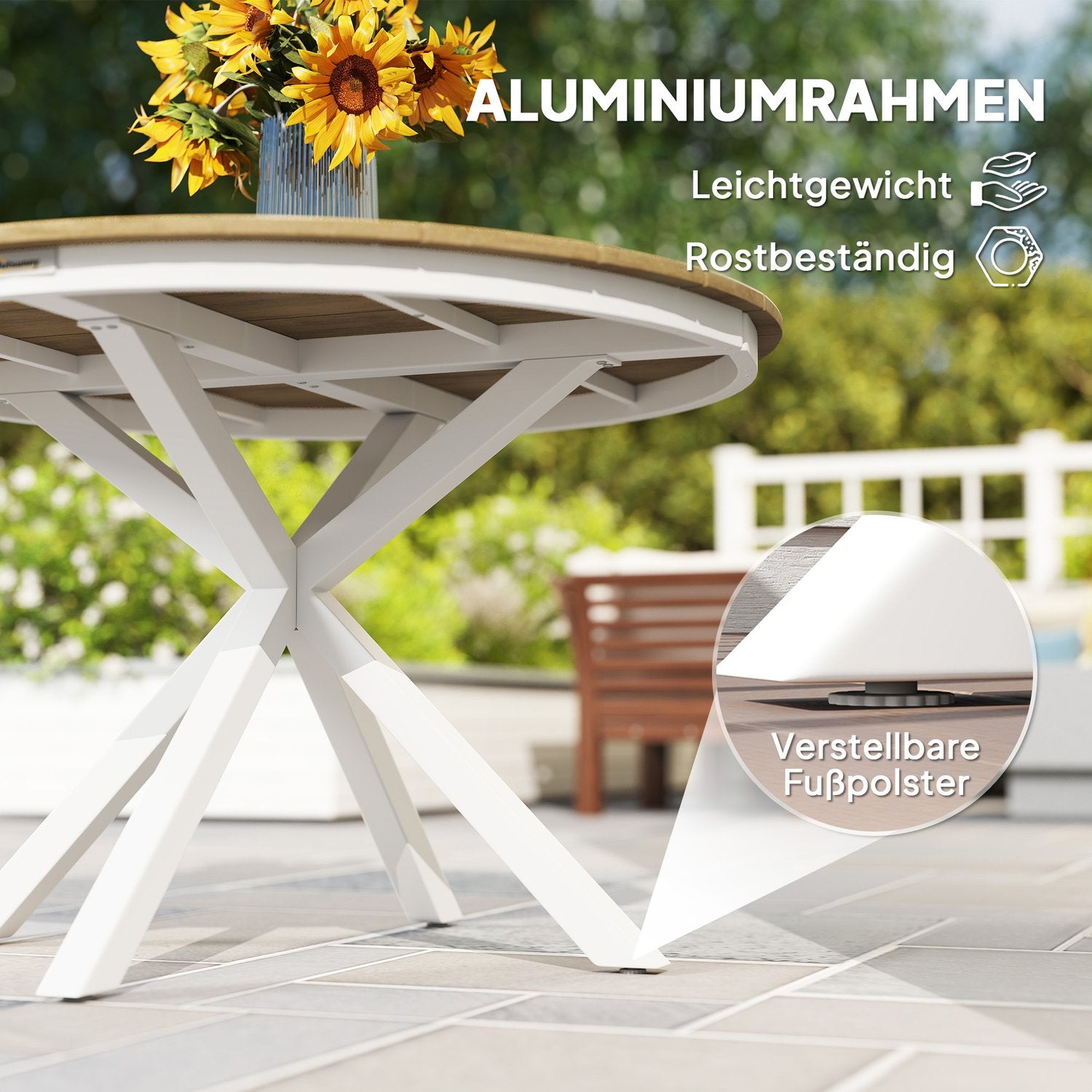 Runt 118cm väderbeständigt trädgårdsbord i aluminium