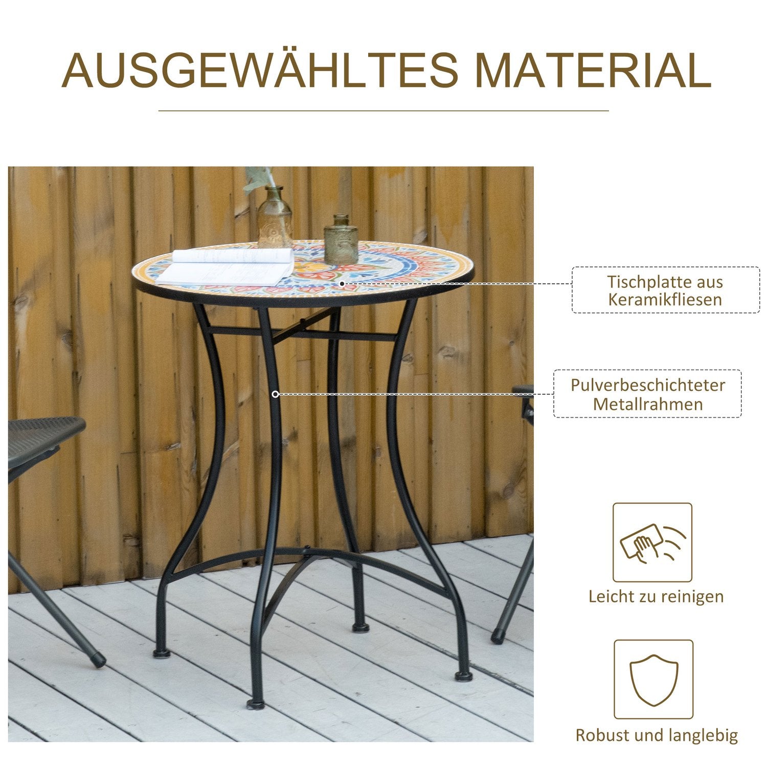 Runt Mosaic Garden Bistrobord – Keramikskiva, Ø60 cm