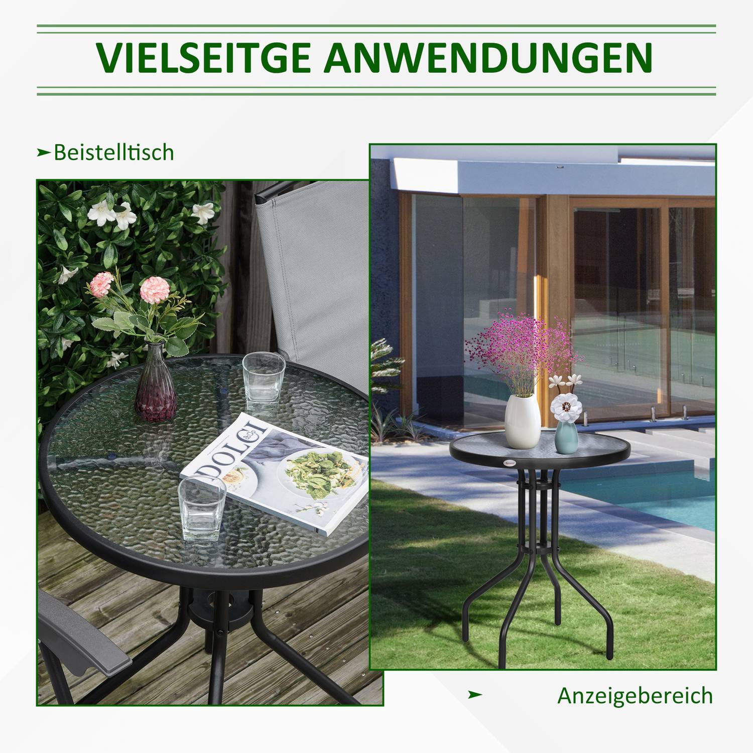Runt Trädgårdsbord i Metall & Glas – Ø60 X H70 cm