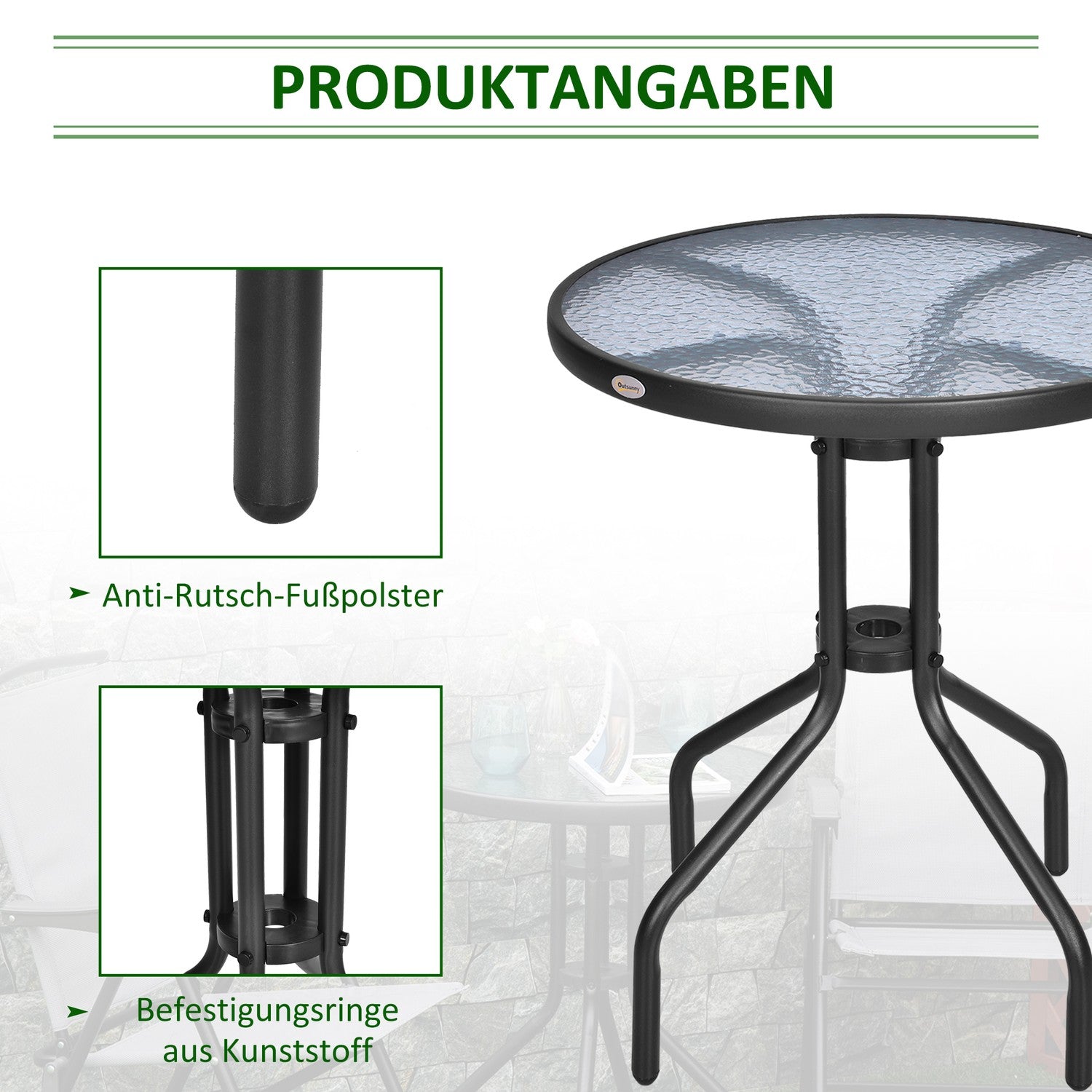 Runt Trädgårdsbord i Metall & Glas – Ø60 X H70 cm