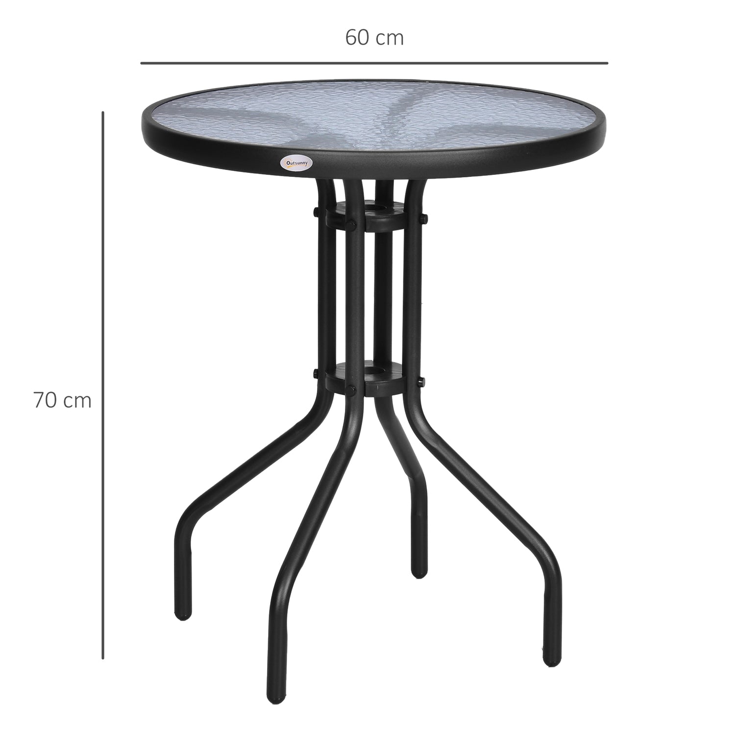 Runt Trädgårdsbord i Metall & Glas – Ø60 X H70 cm