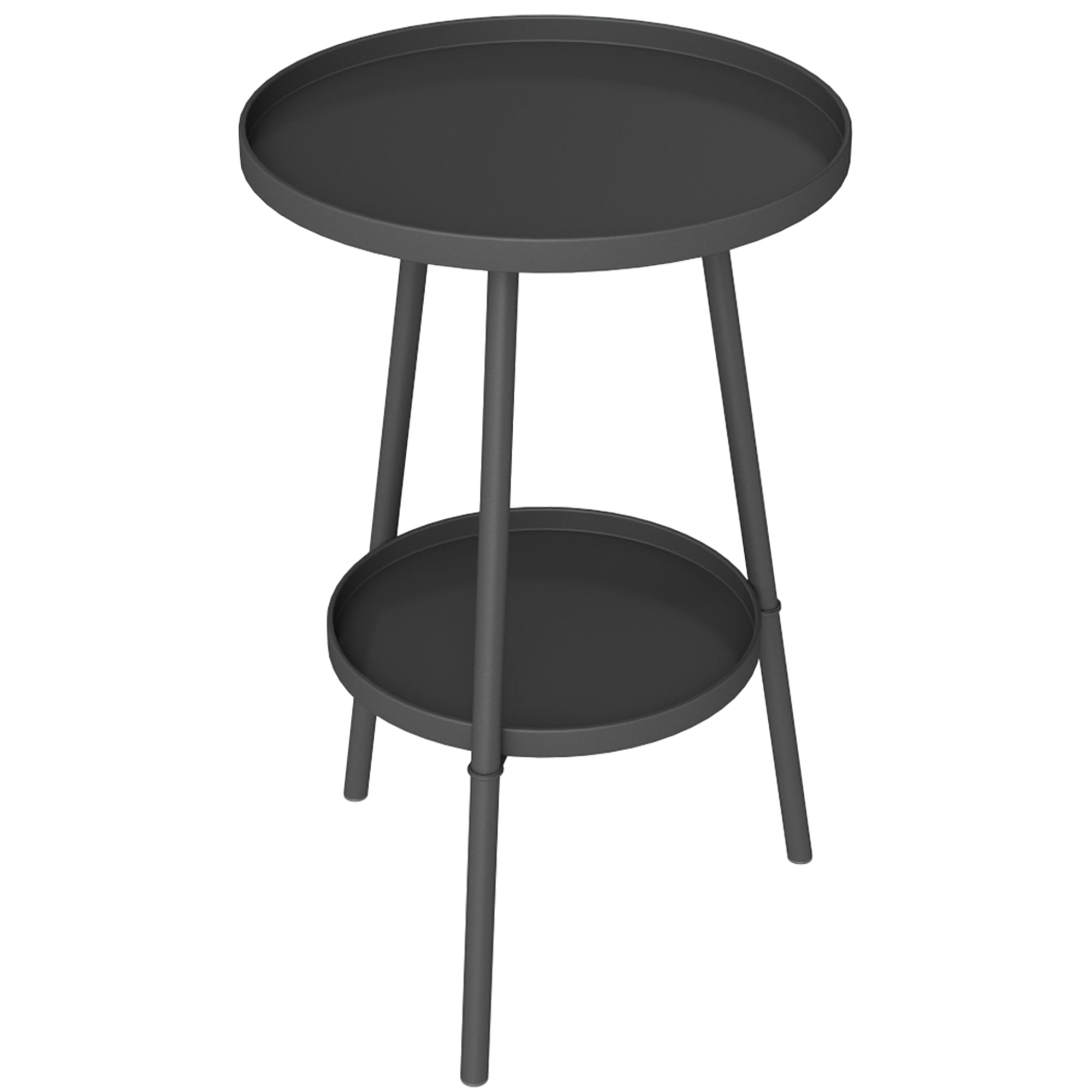 Runt balkongbord i metall, design i två nivåer, svart