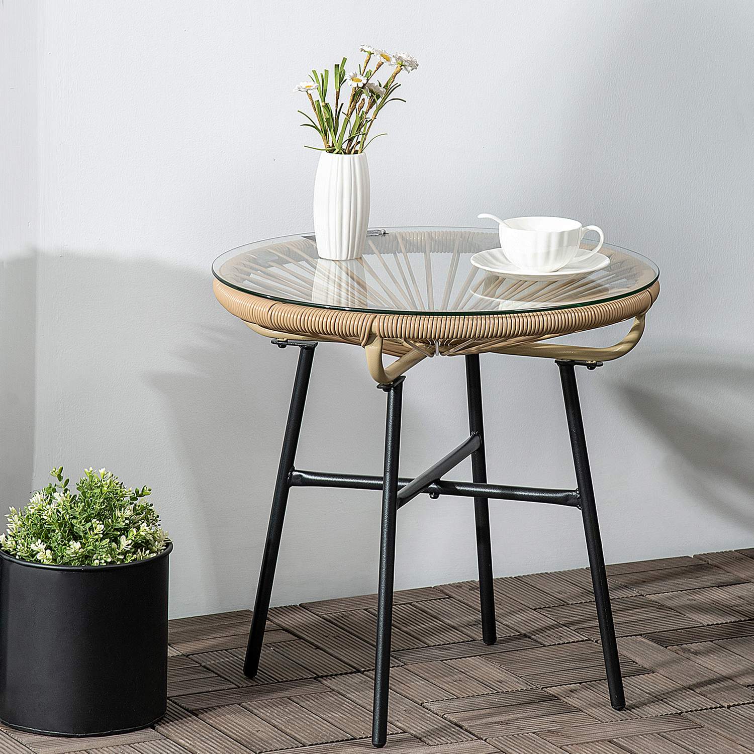 Runt bistrobord för trädgård eller uteplats, svart & beige, 50 cm