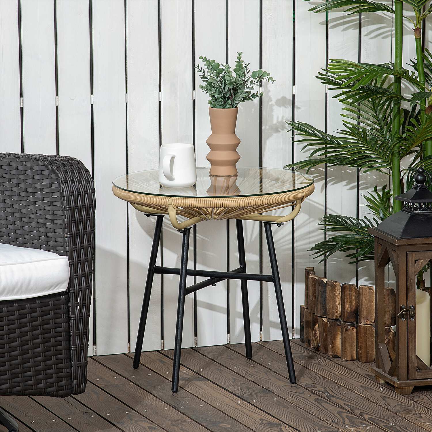 Runt bistrobord för trädgård eller uteplats, svart & beige, 50 cm