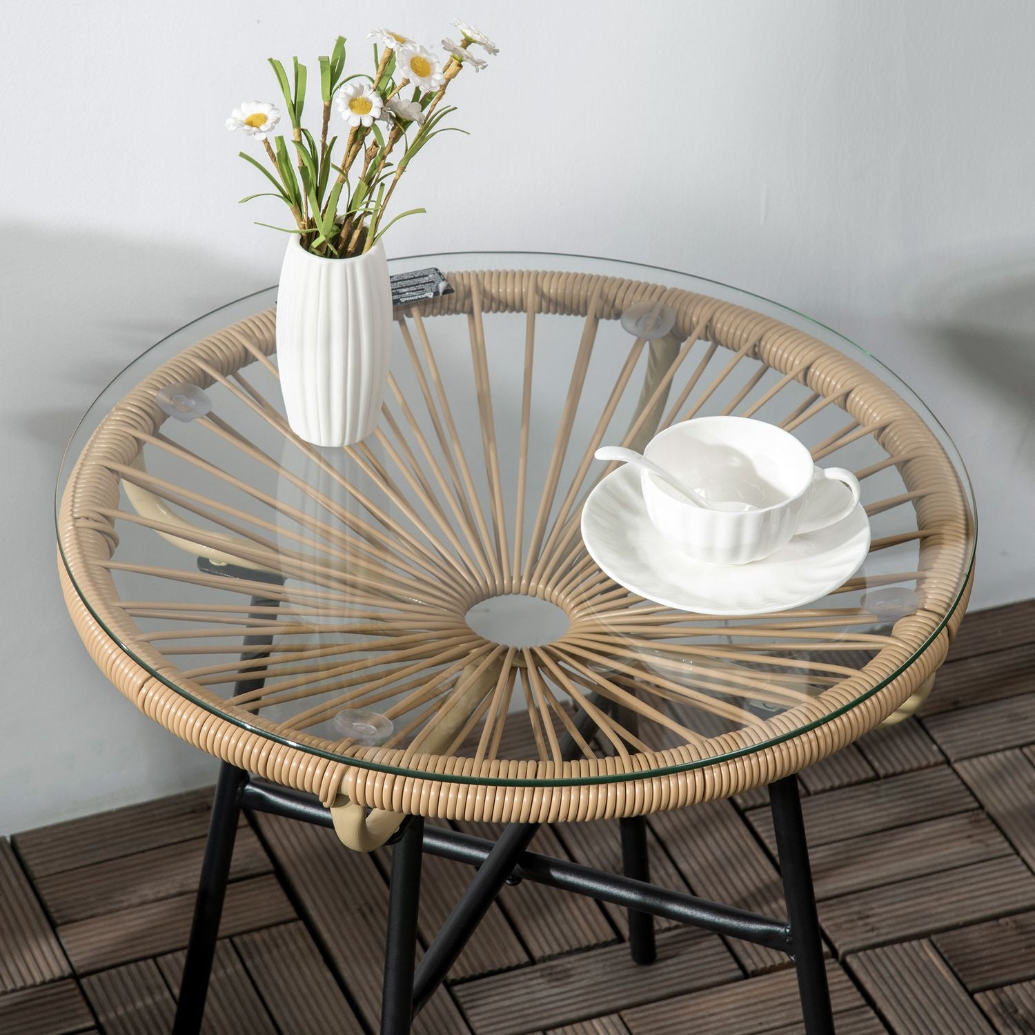 Runt bistrobord för trädgård eller uteplats, svart & beige, 50 cm