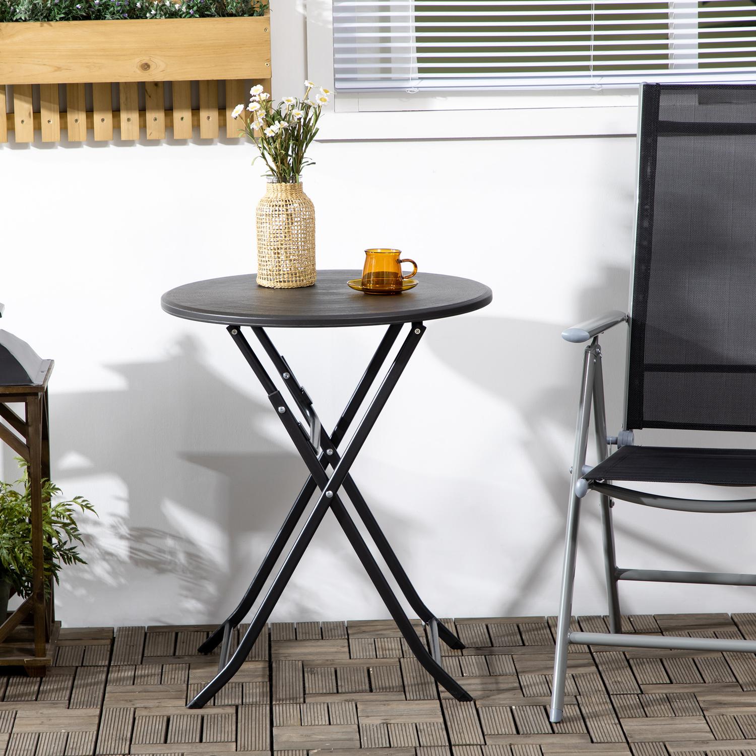 Runt hopfällbart trädgårdsbord – 60 cm, mörkgrå trälook