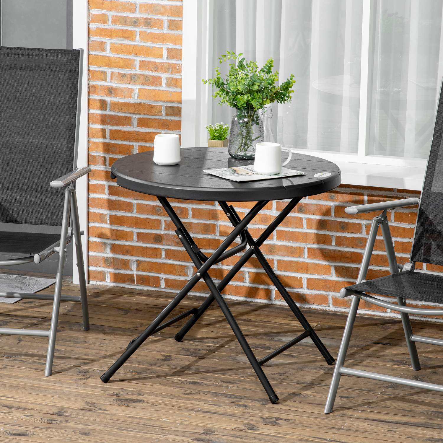 Runt hopfällbart trädgårdsmatbord, 80 Cm, mörkgrå