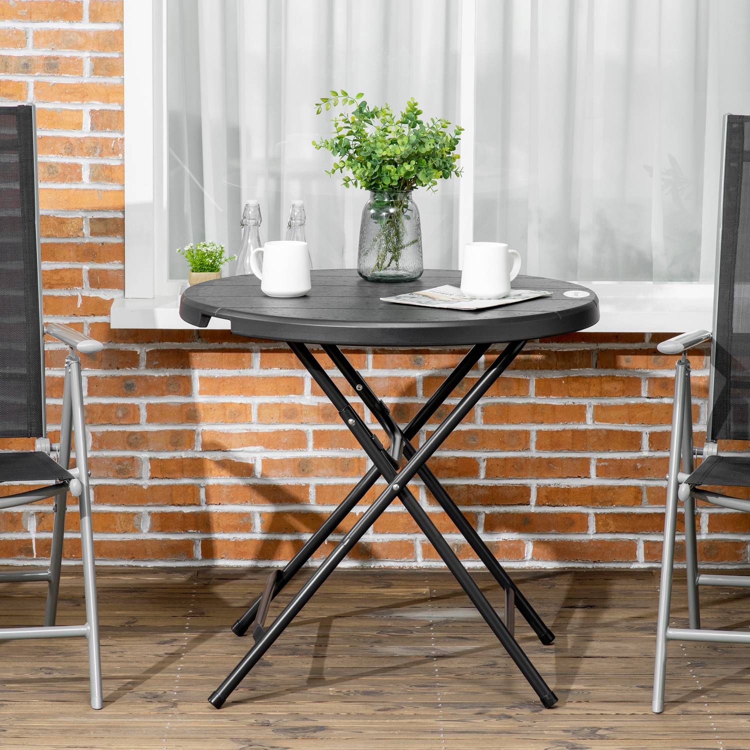 Runt hopfällbart trädgårdsmatbord, 80 Cm, mörkgrå