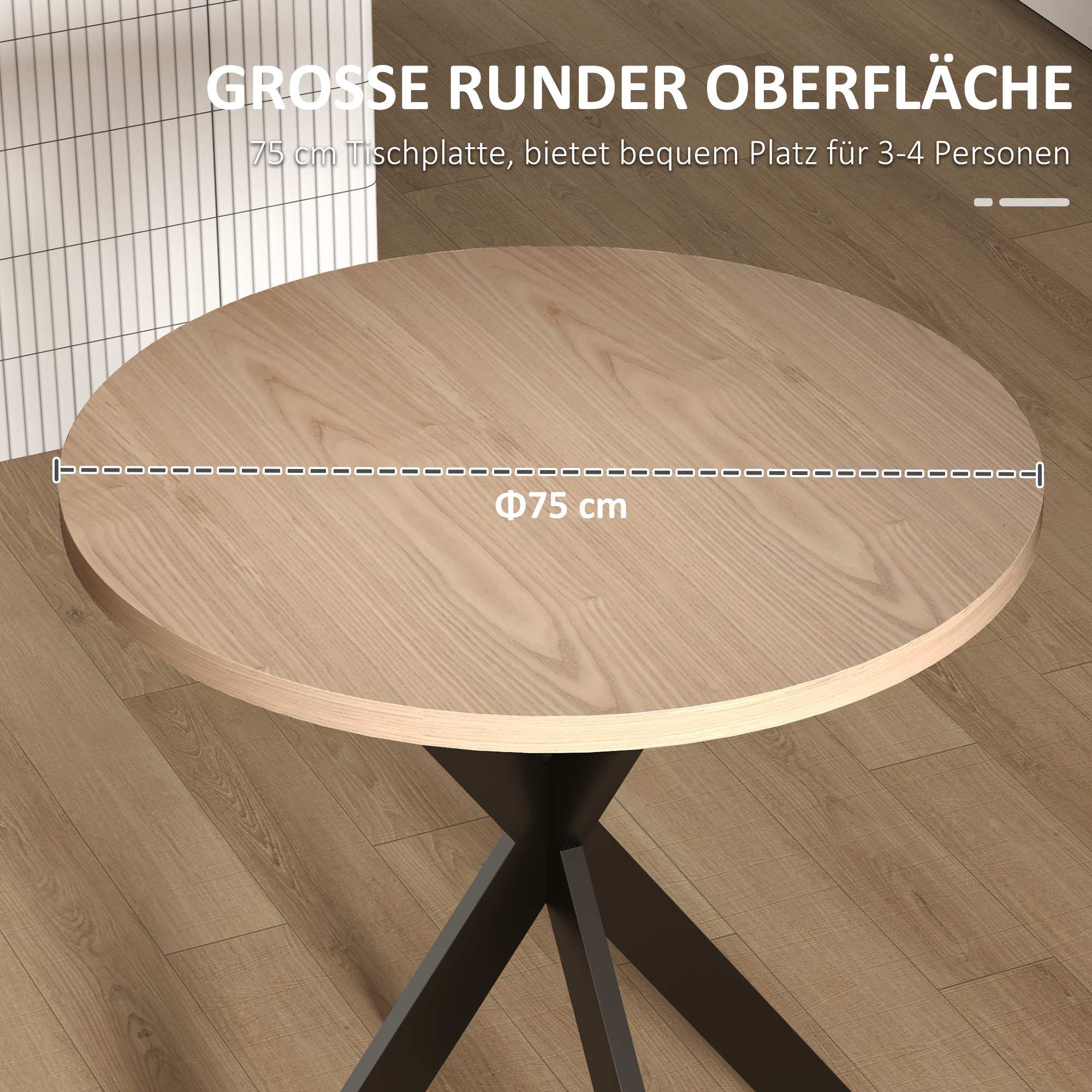 Runt matbord, 75 cm, plats för 2-4, brun MDF