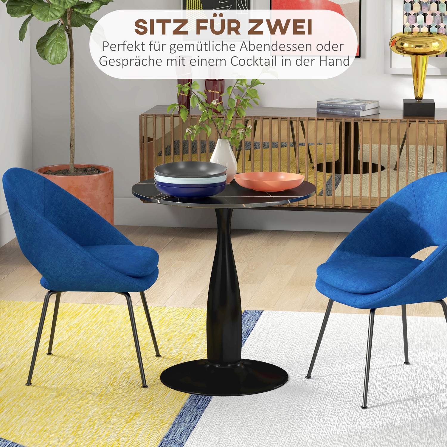 Runt matbord, modern stil – svart, stålram
