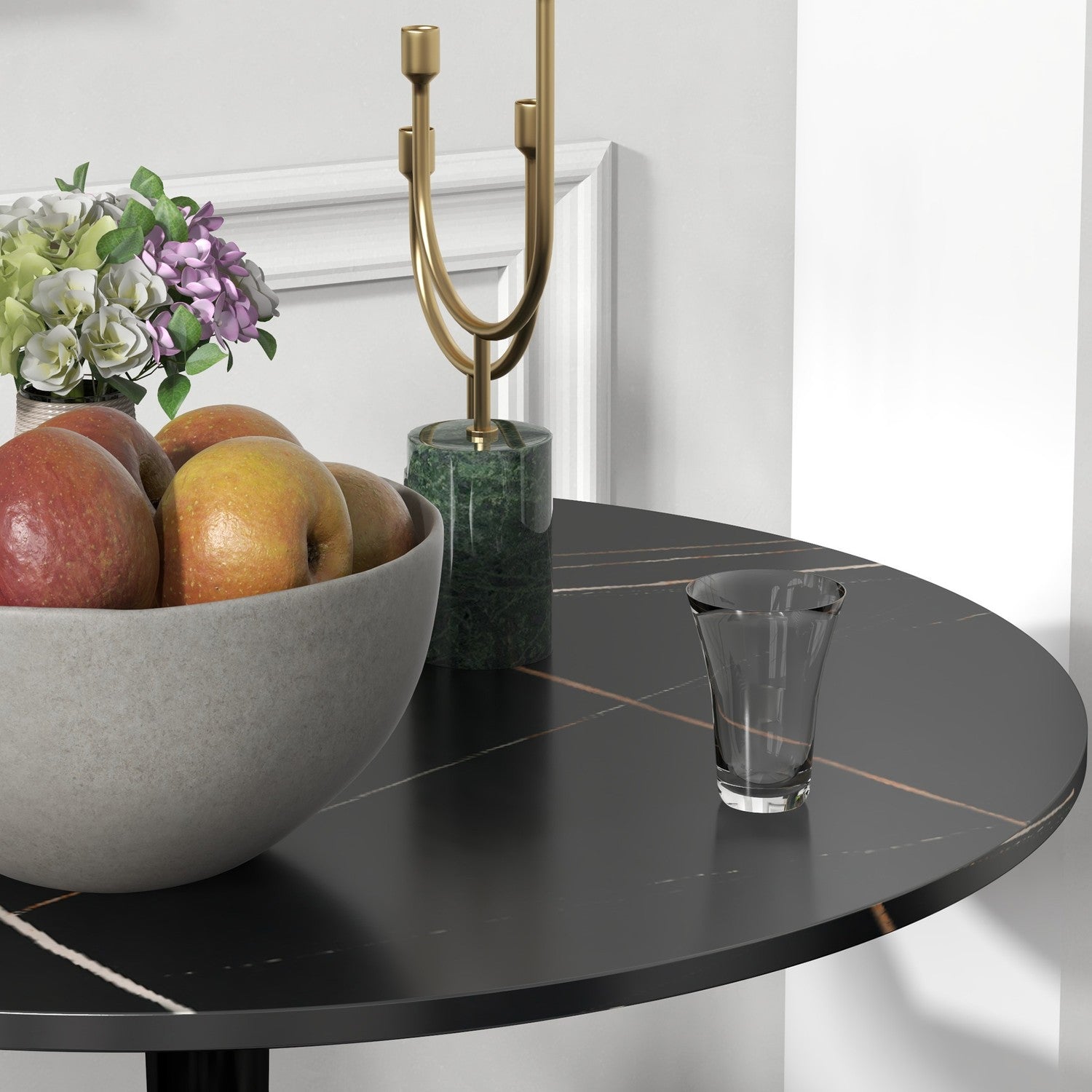 Runt matbord, modern stil – svart, stålram