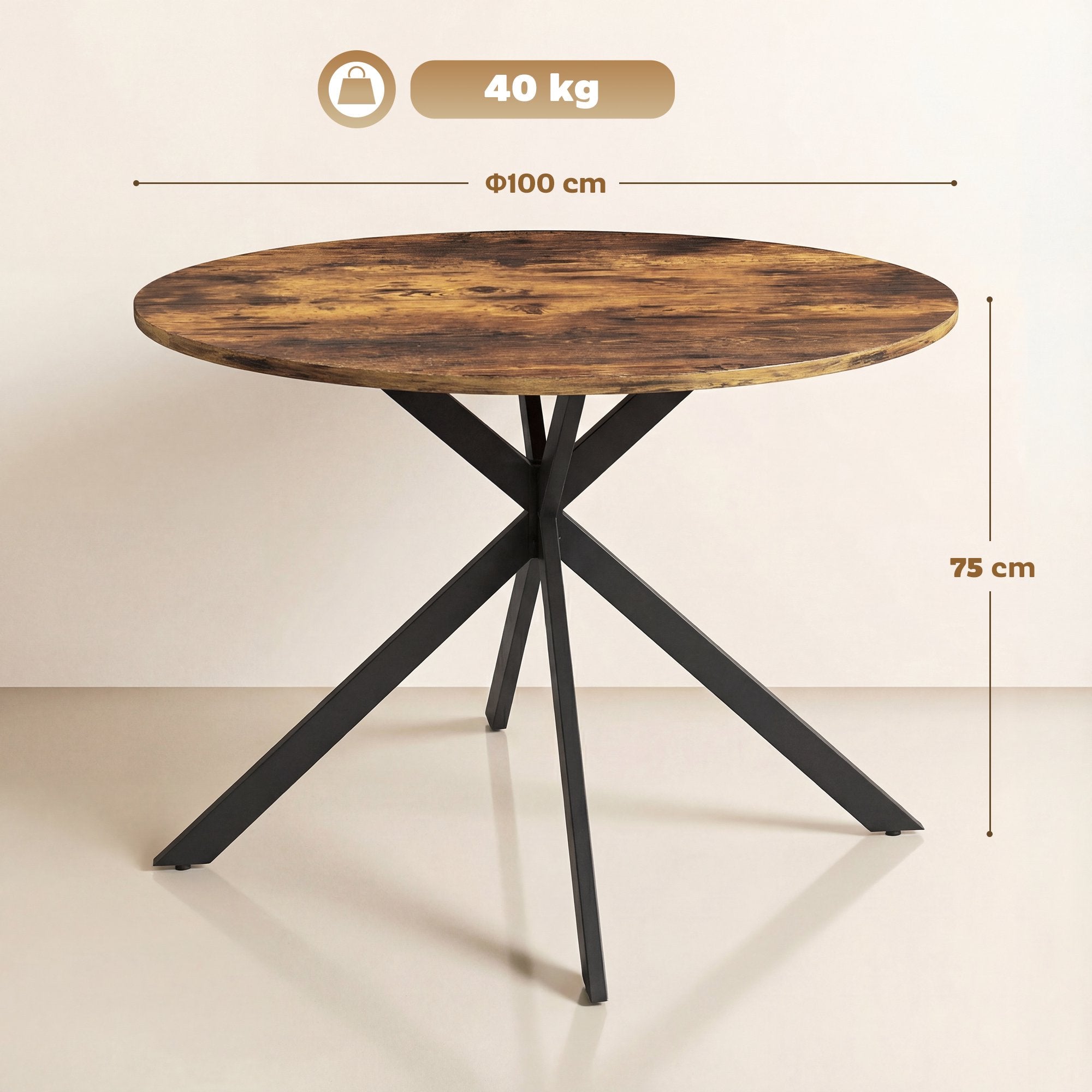 Runt matbord, träliknande yta, plats för 4, Ø100 cm
