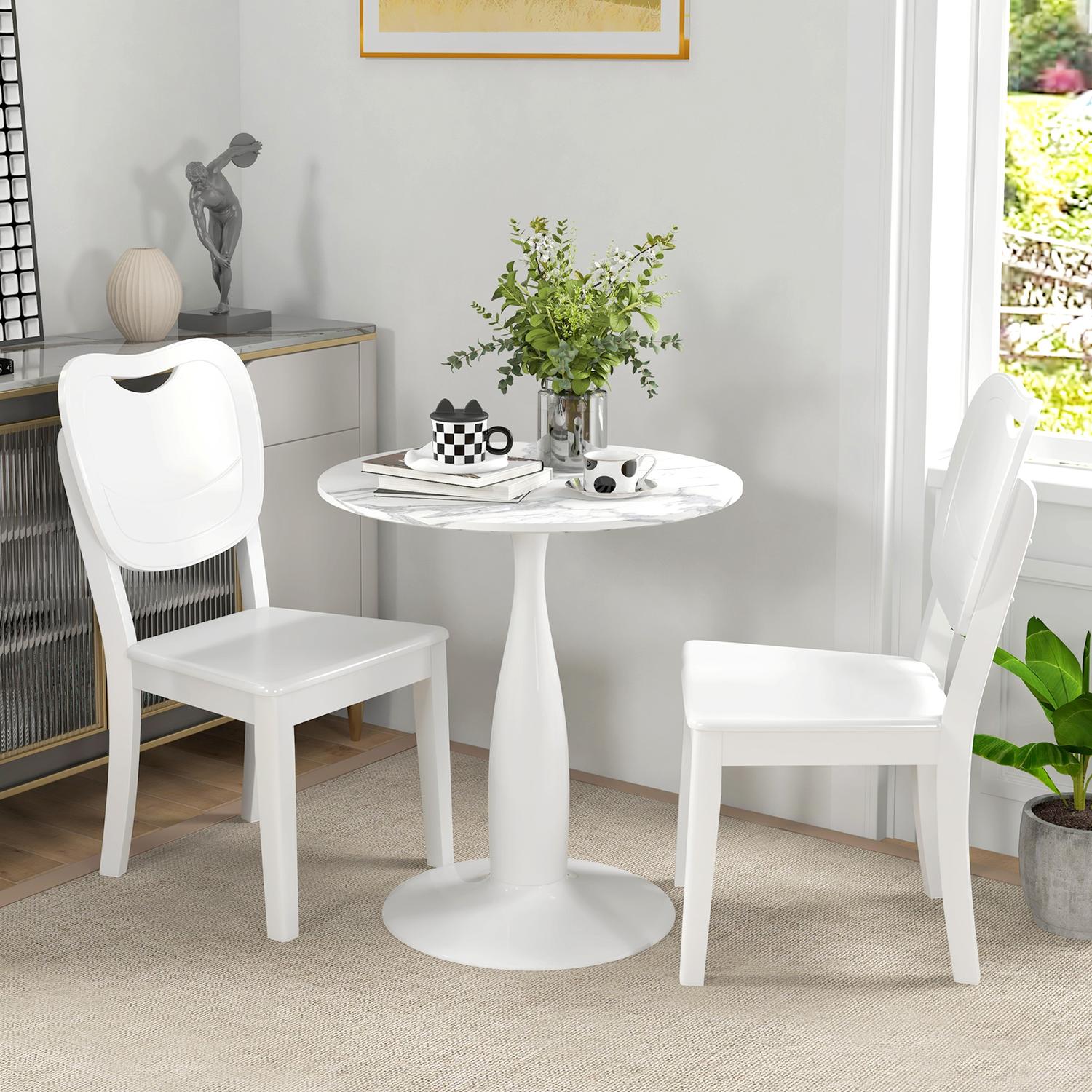 Runt matbord, vit MDF-skiva, underrede i stål, Ø70 cm