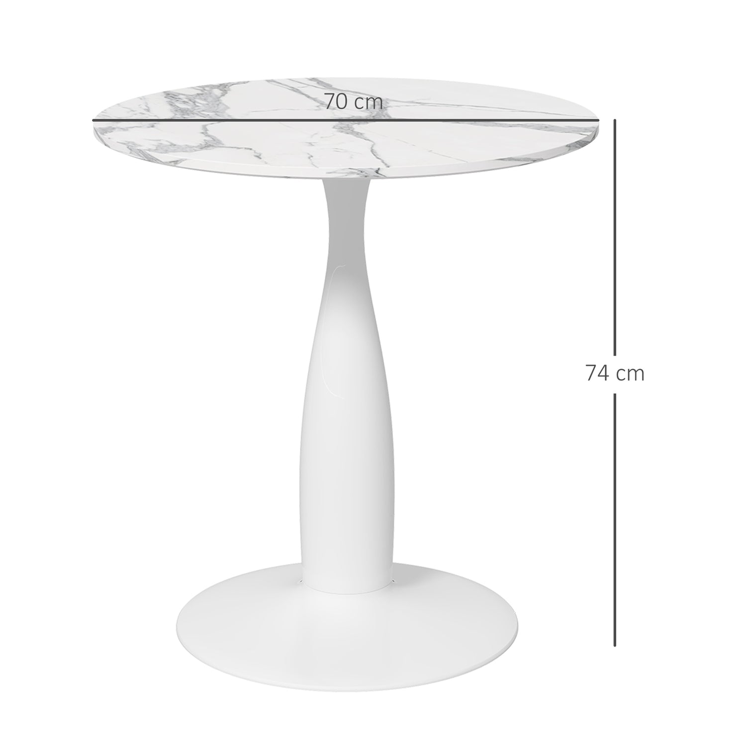 Runt matbord, vit MDF-skiva, underrede i stål, Ø70 cm