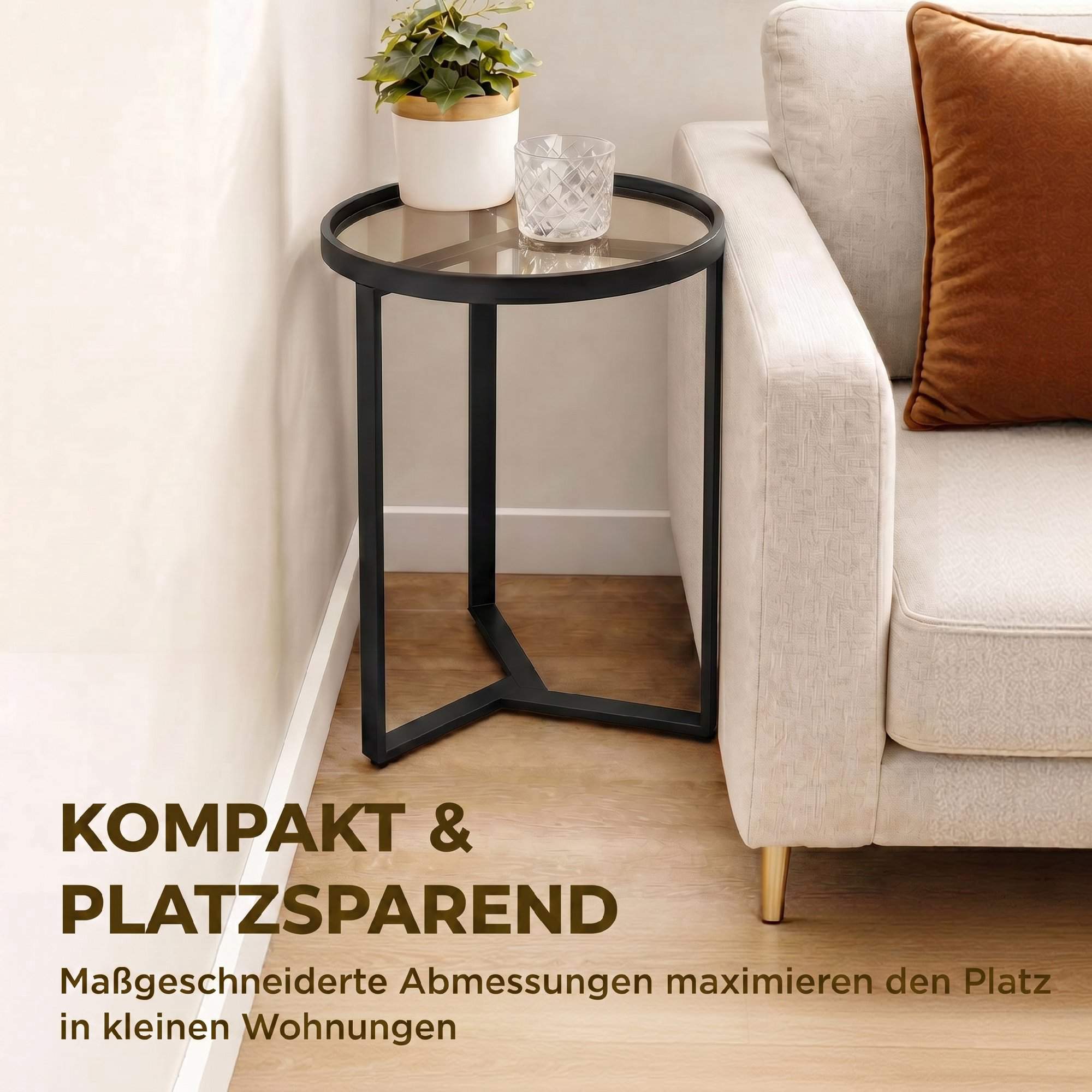 Runt sidobord, härdat glas, svart 45 cm