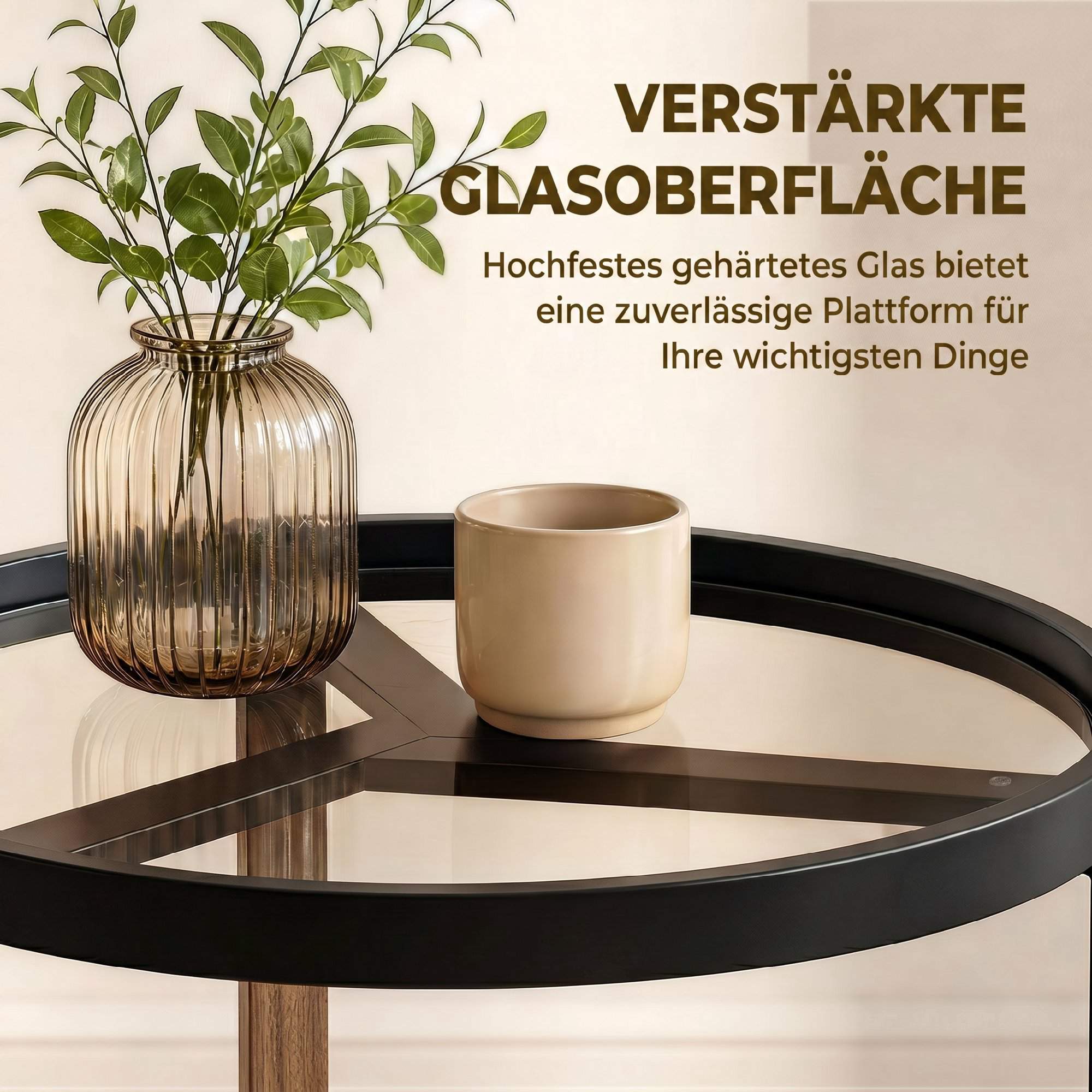 Runt sidobord, härdat glas, svart 45 cm