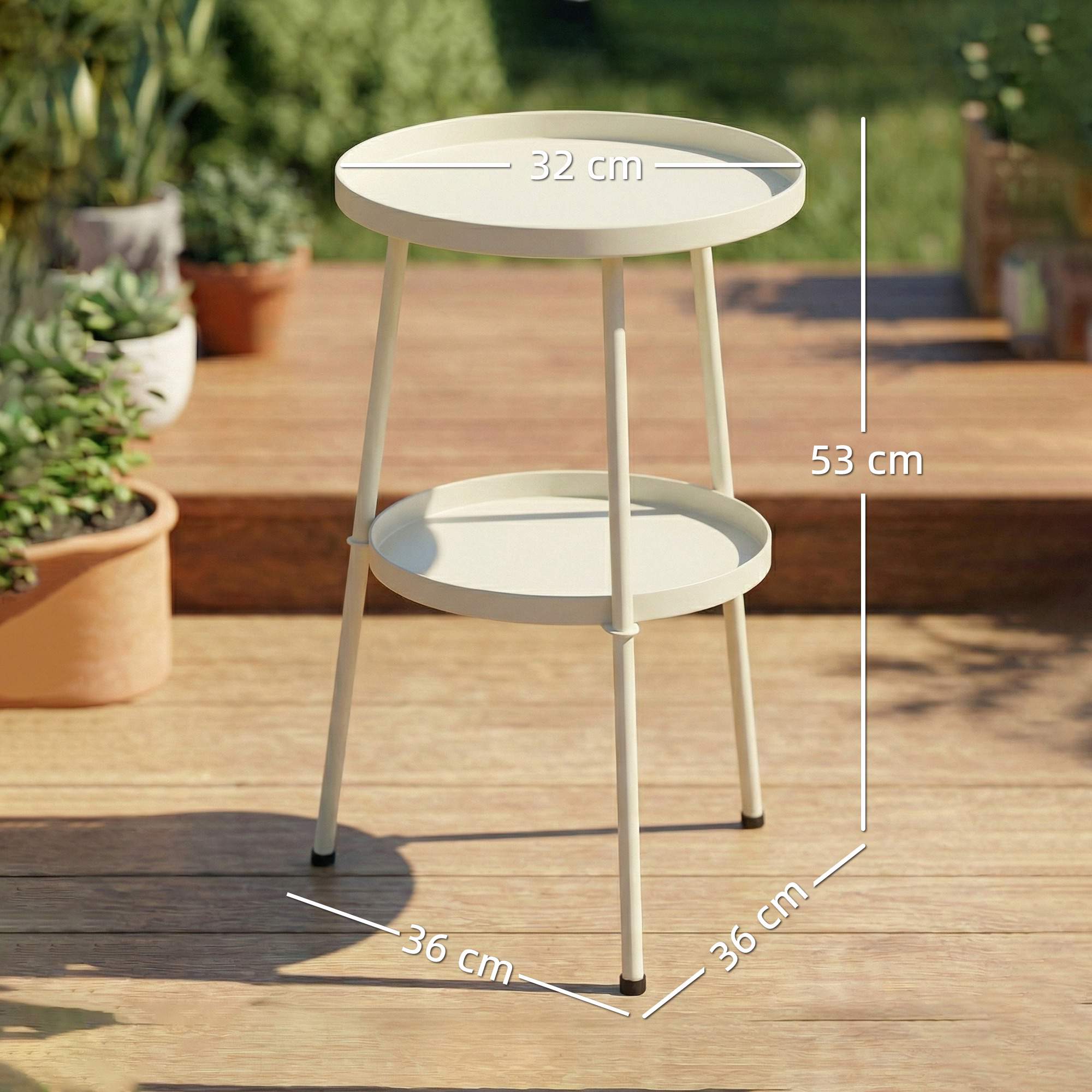 Runt sidobord i metall för utomhusbruk, krämvit, Ø36 cm