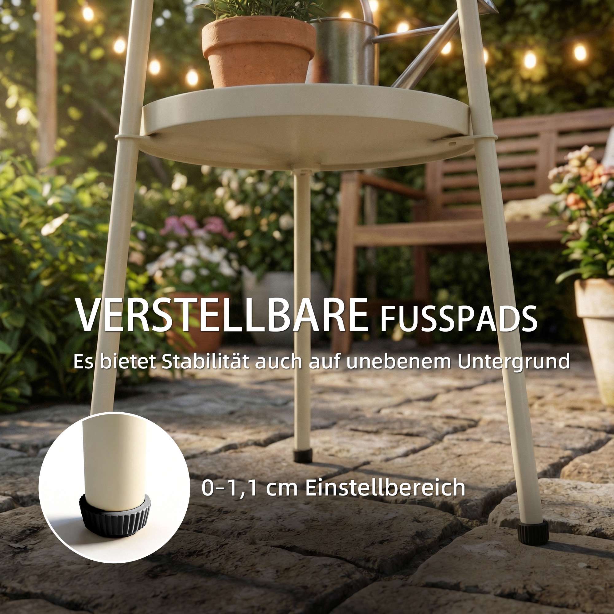Runt sidobord i metall för utomhusbruk, krämvit, Ø36 cm