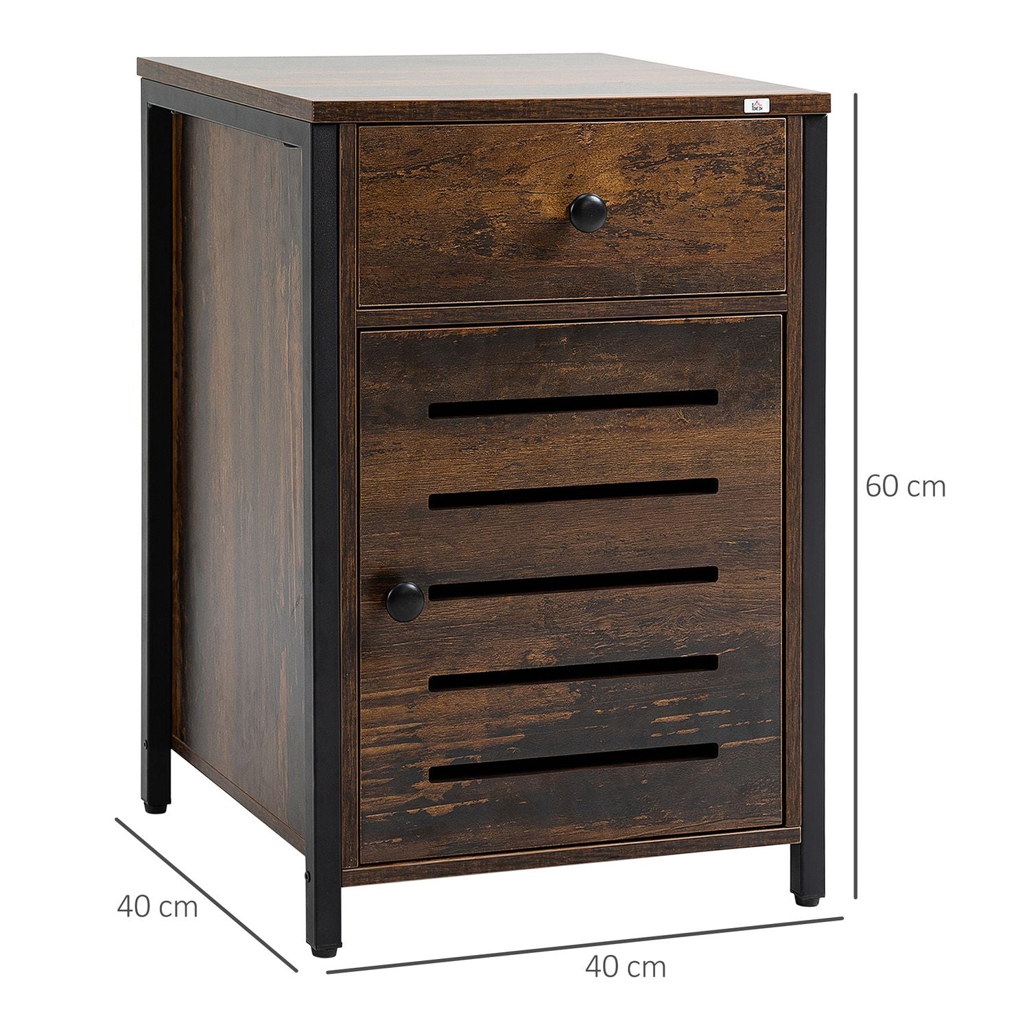 Rustikt brunt sängbord med låda – 40x40x60 cm