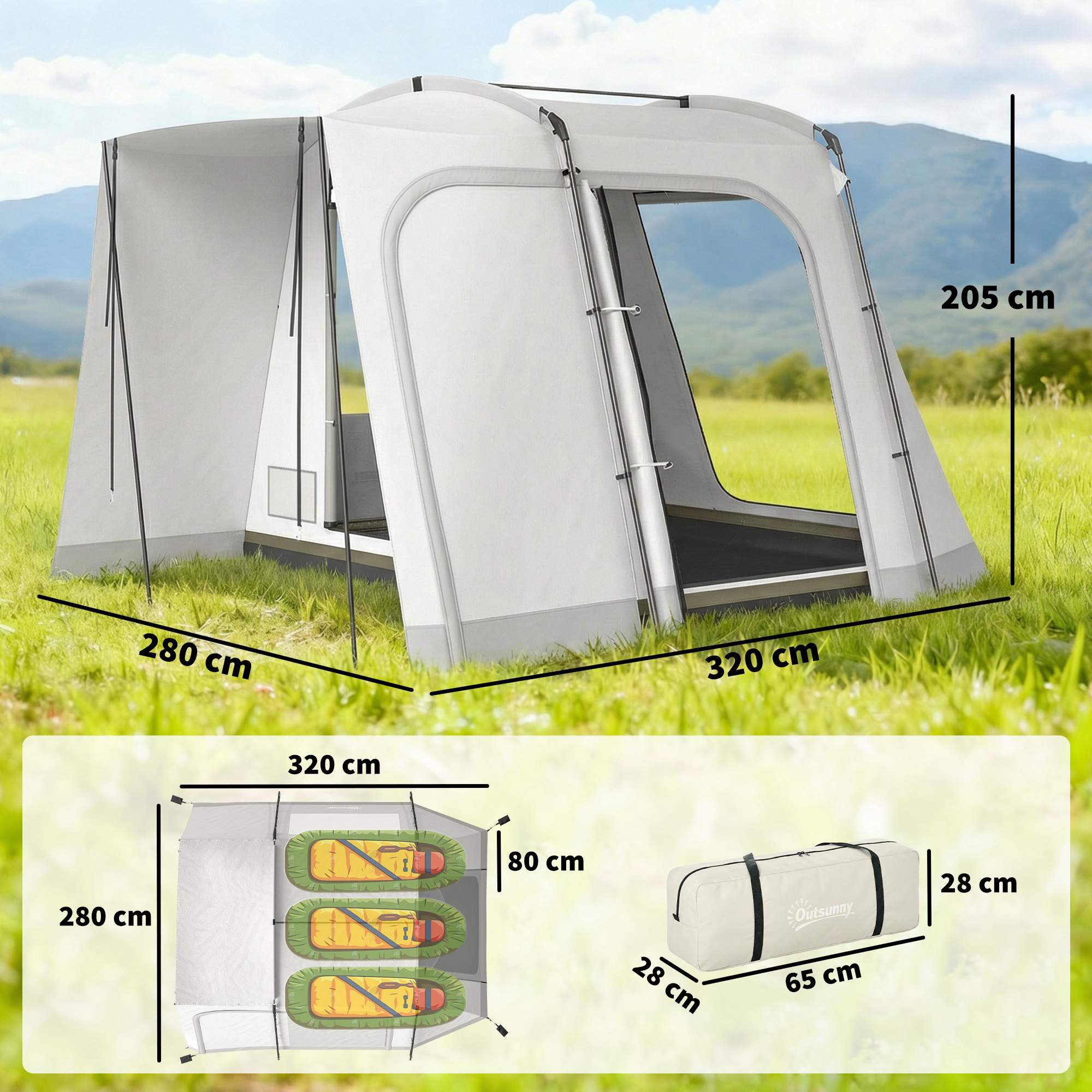 SUV campingtält, 4 personer, 4 dörrar, vattentätt 3000 mm