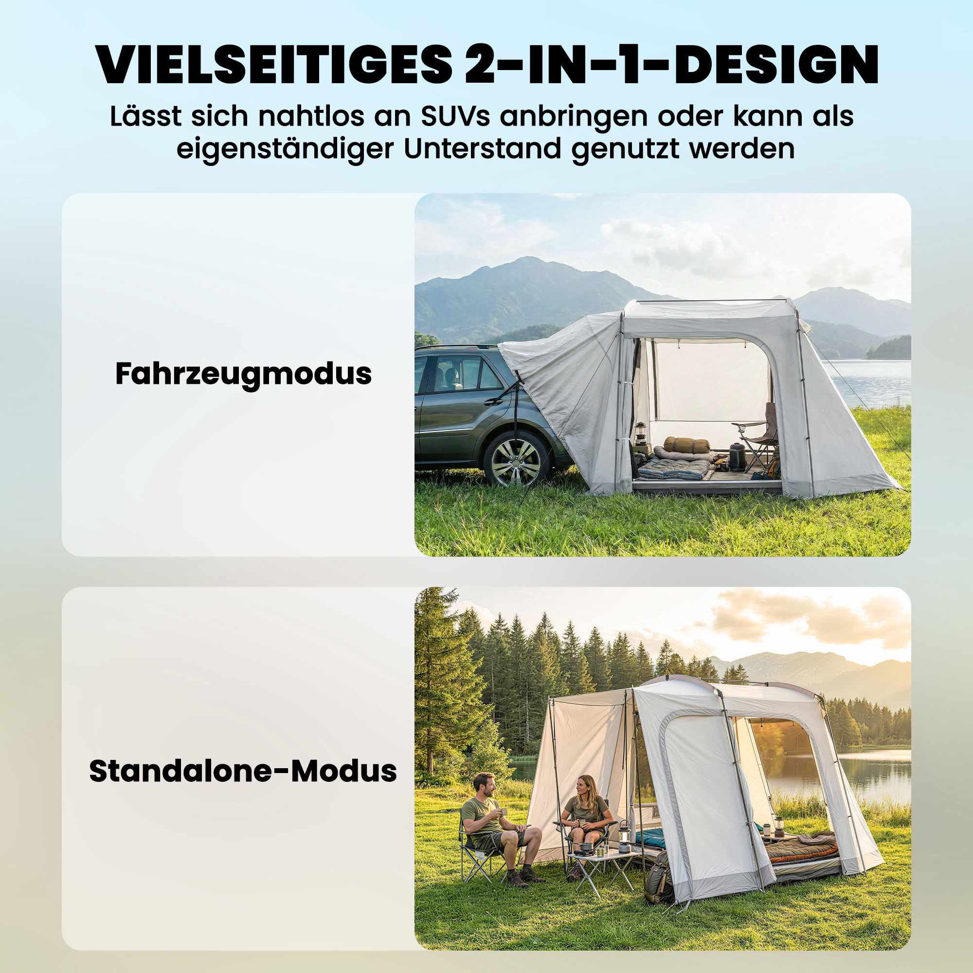 SUV campingtält, 4 personer, 4 dörrar, vattentätt 3000 mm