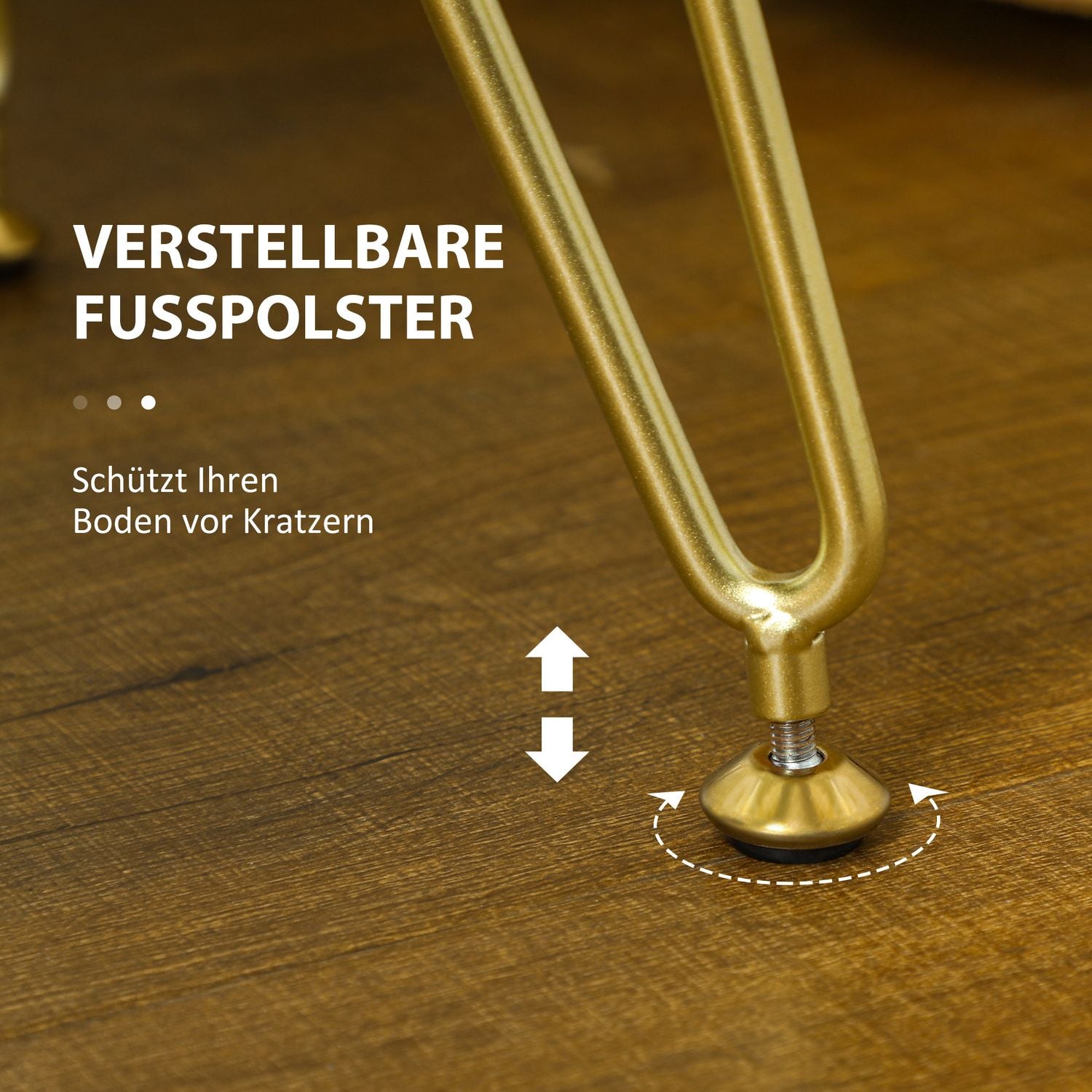 Sammetsklädd fotpall med metallben, krämvit