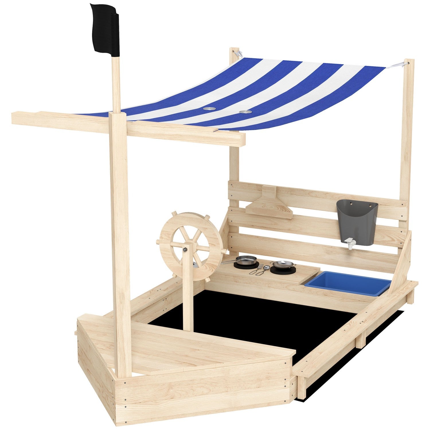 Sandlåda av trä med lock – Skeppsdesign, 180x103x144,5 cm