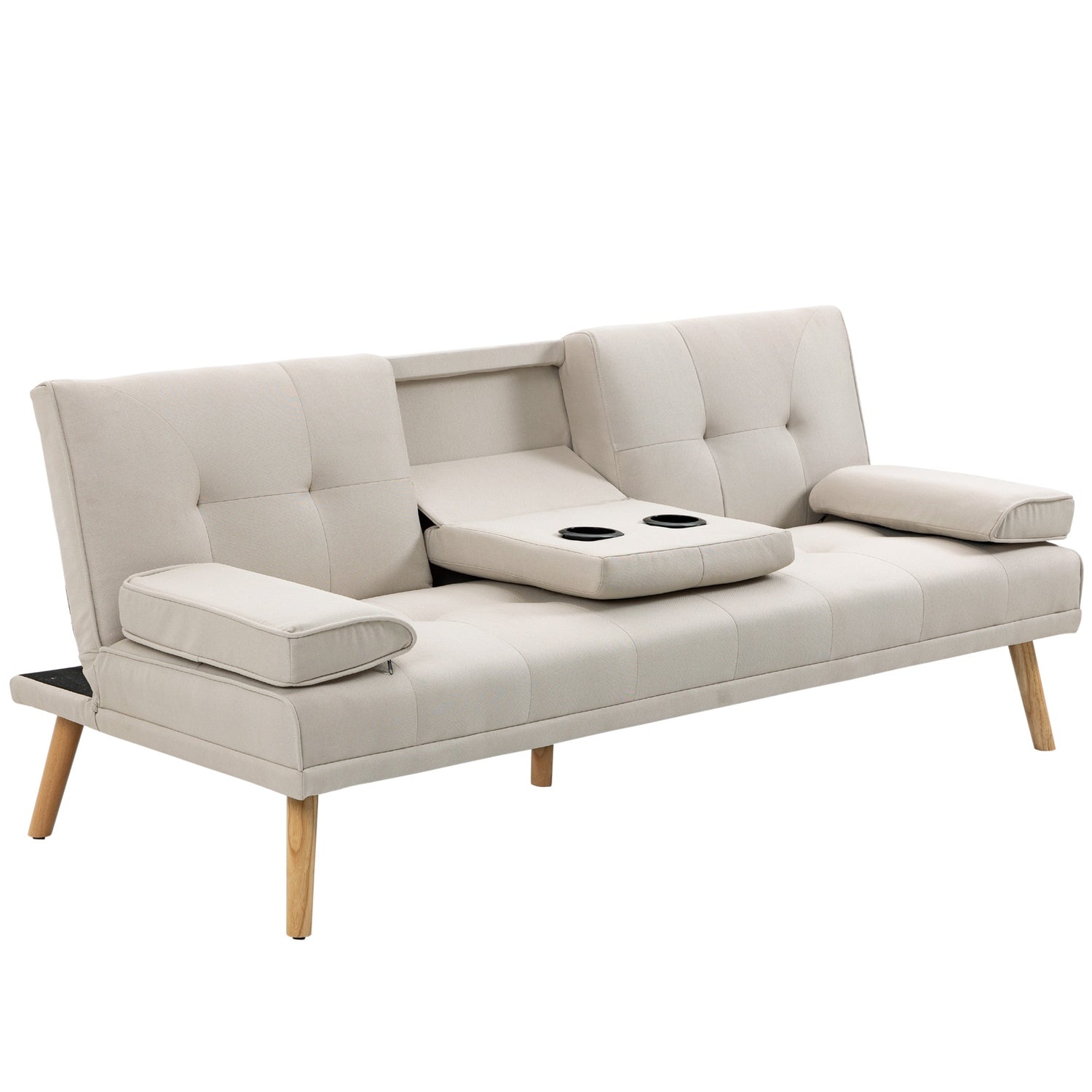 Scandi Design Linne-Look 3-sits bäddsoffa, med hopfällbart bord