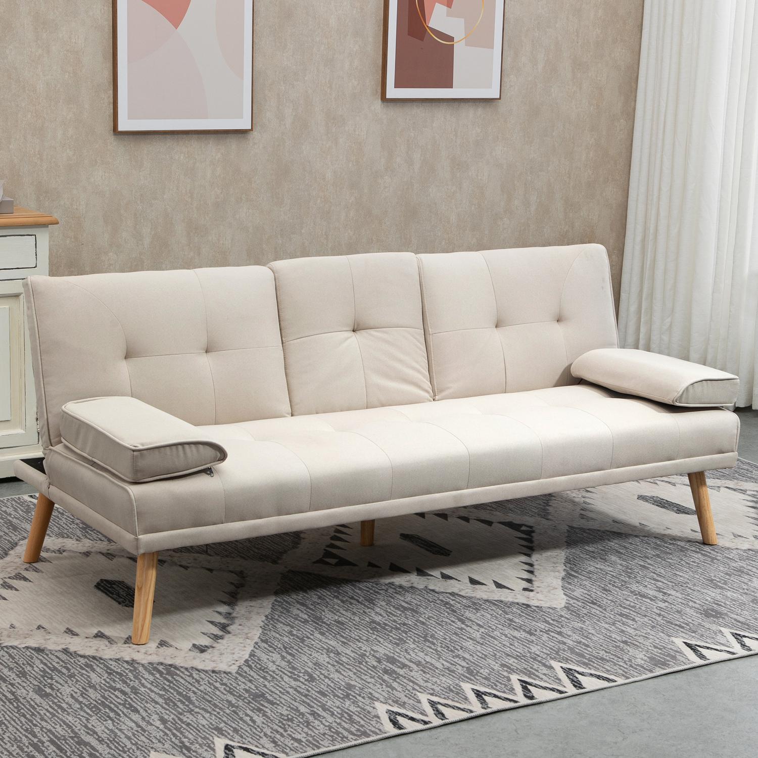 Scandi Design Linne-Look 3-sits bäddsoffa, med hopfällbart bord