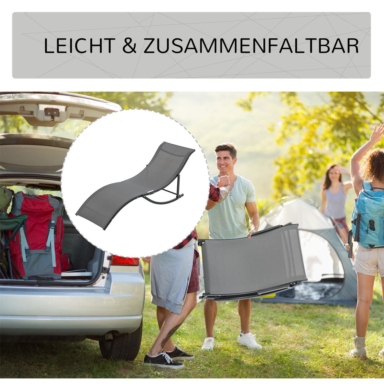 Set med 2 ergonomiska solstolar, mörkgrå textilen