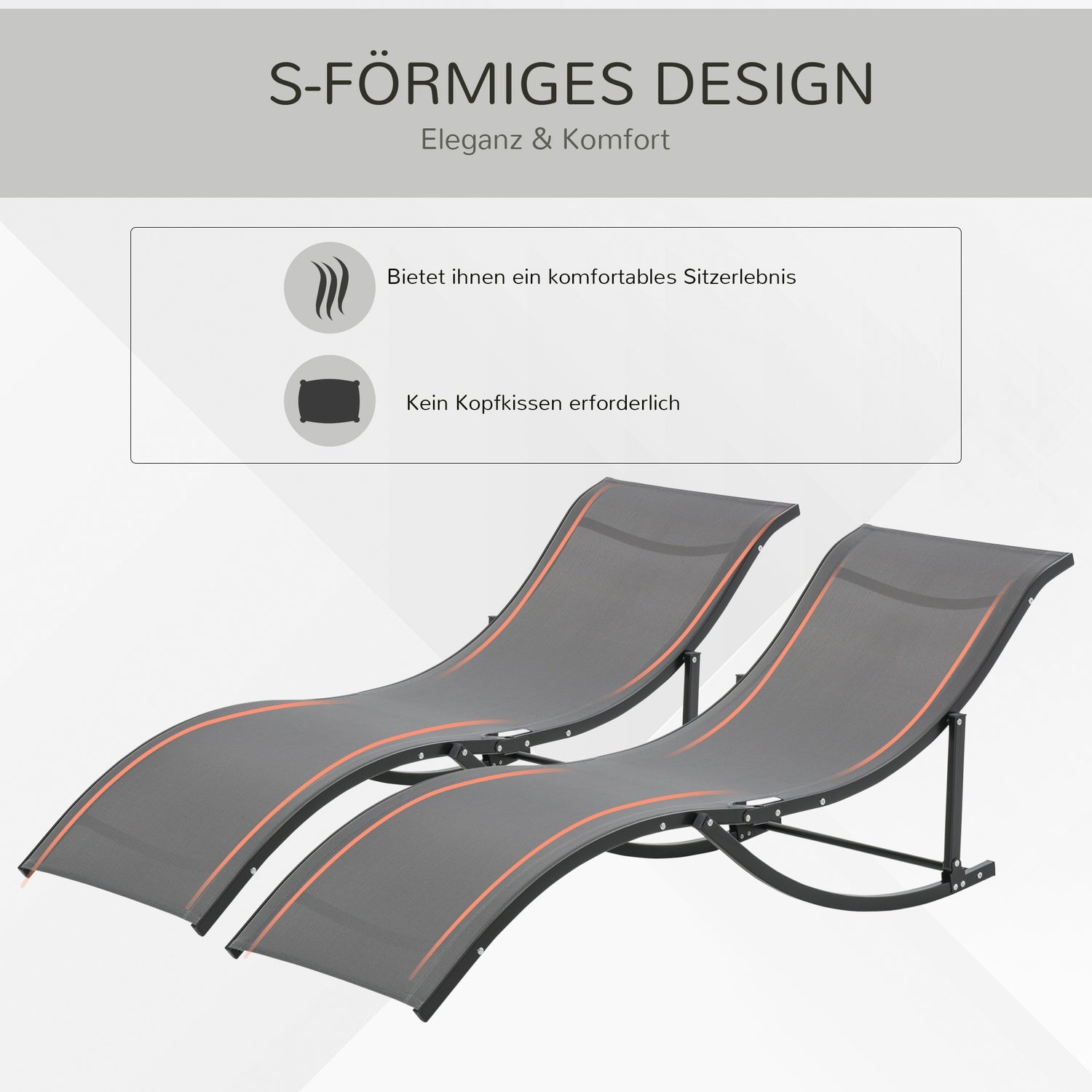 Set med 2 ergonomiska solstolar, mörkgrå textilen