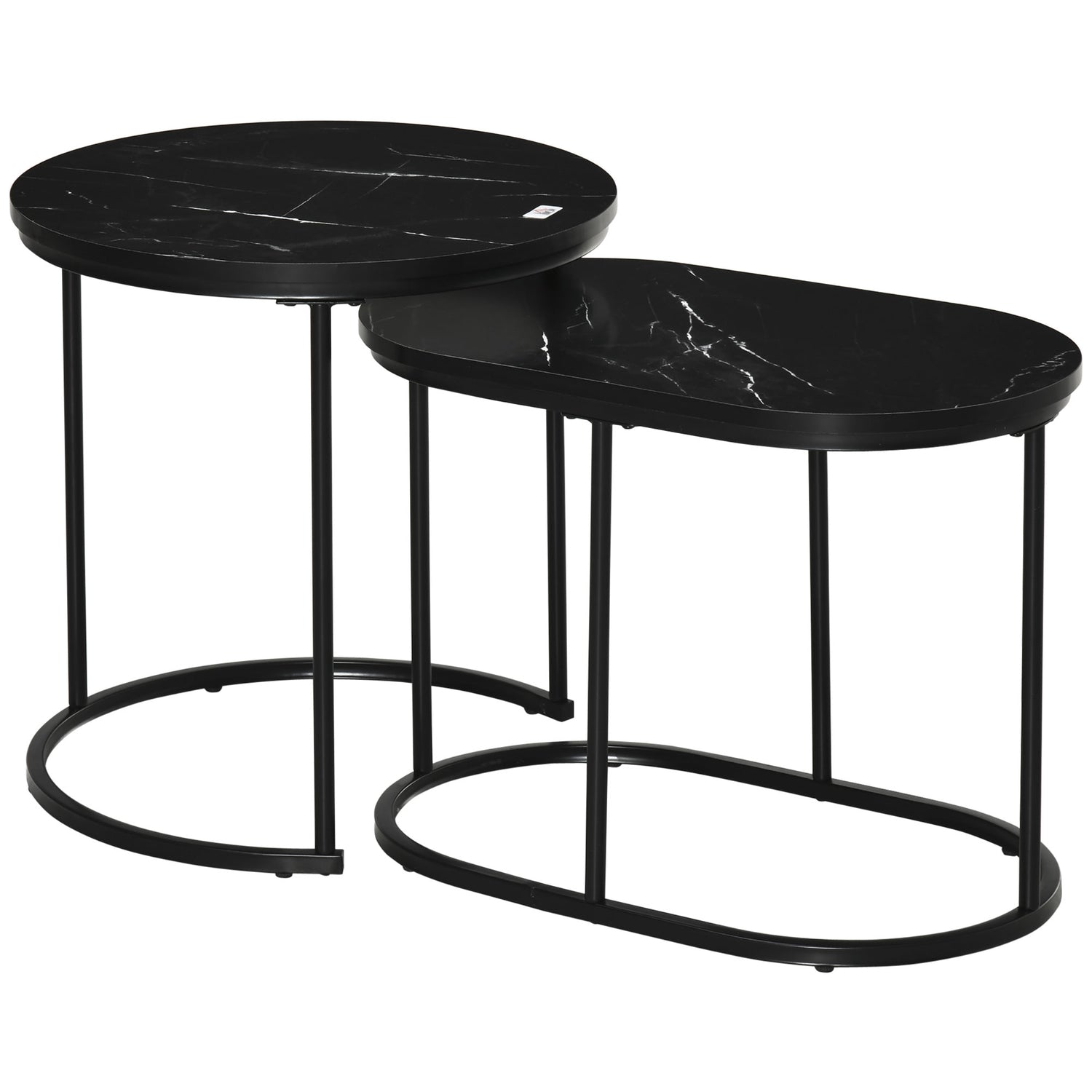Set med 2 stapelbara runda soffbord, fuskmarmor, svart