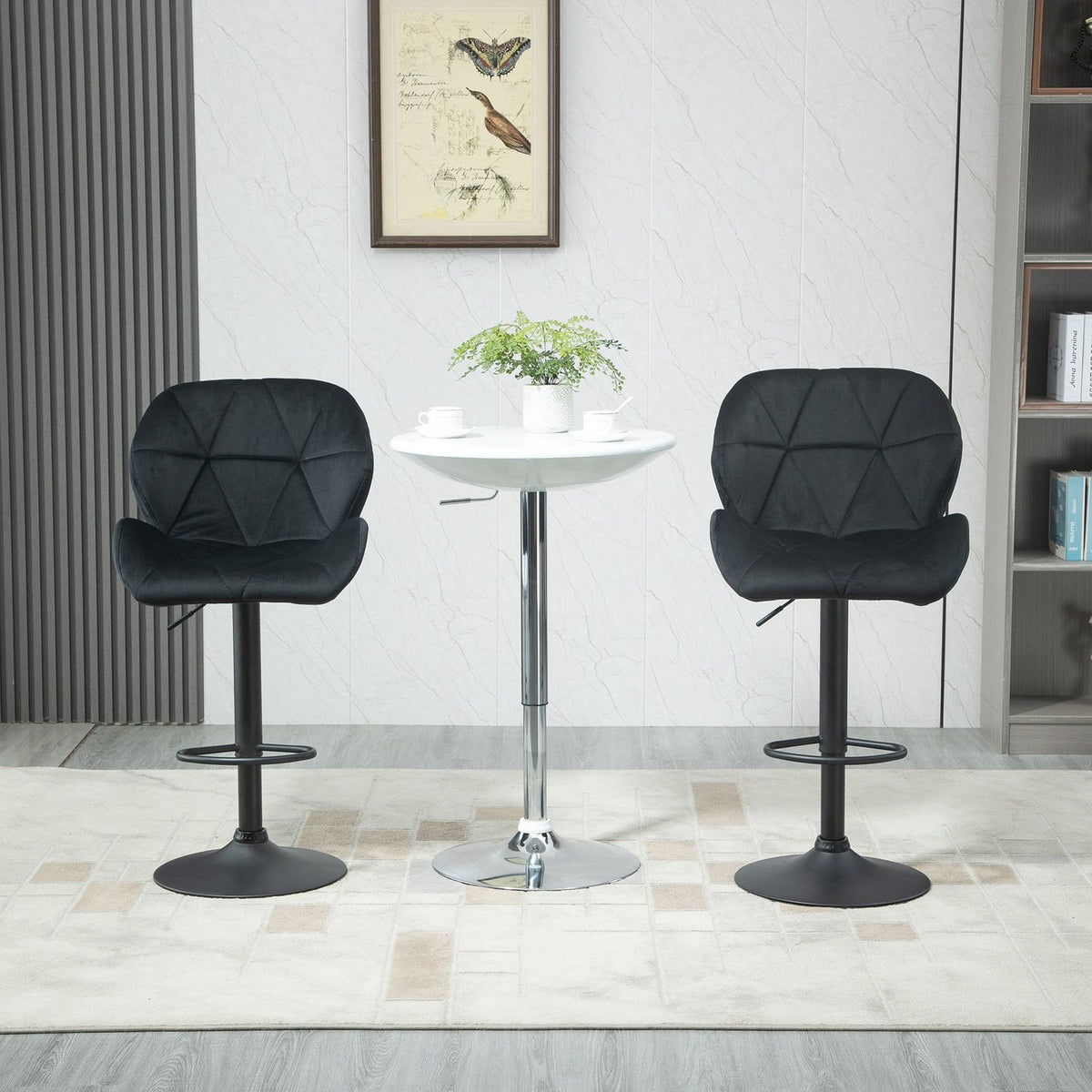 2er-Set schwarze drehbare Barhocker, Samt, verstellbare Höhe