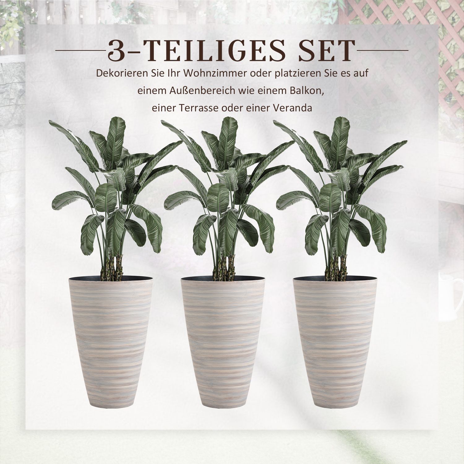 Set med 3 krämvita blomkrukor i robust plast