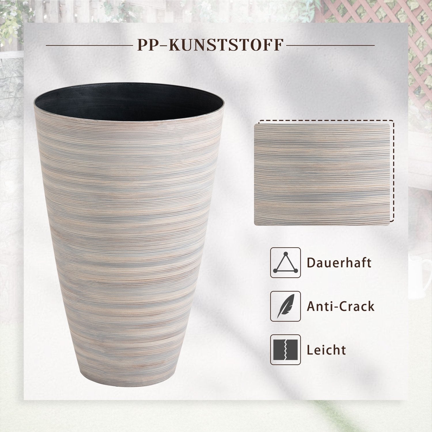Set med 3 krämvita blomkrukor i robust plast