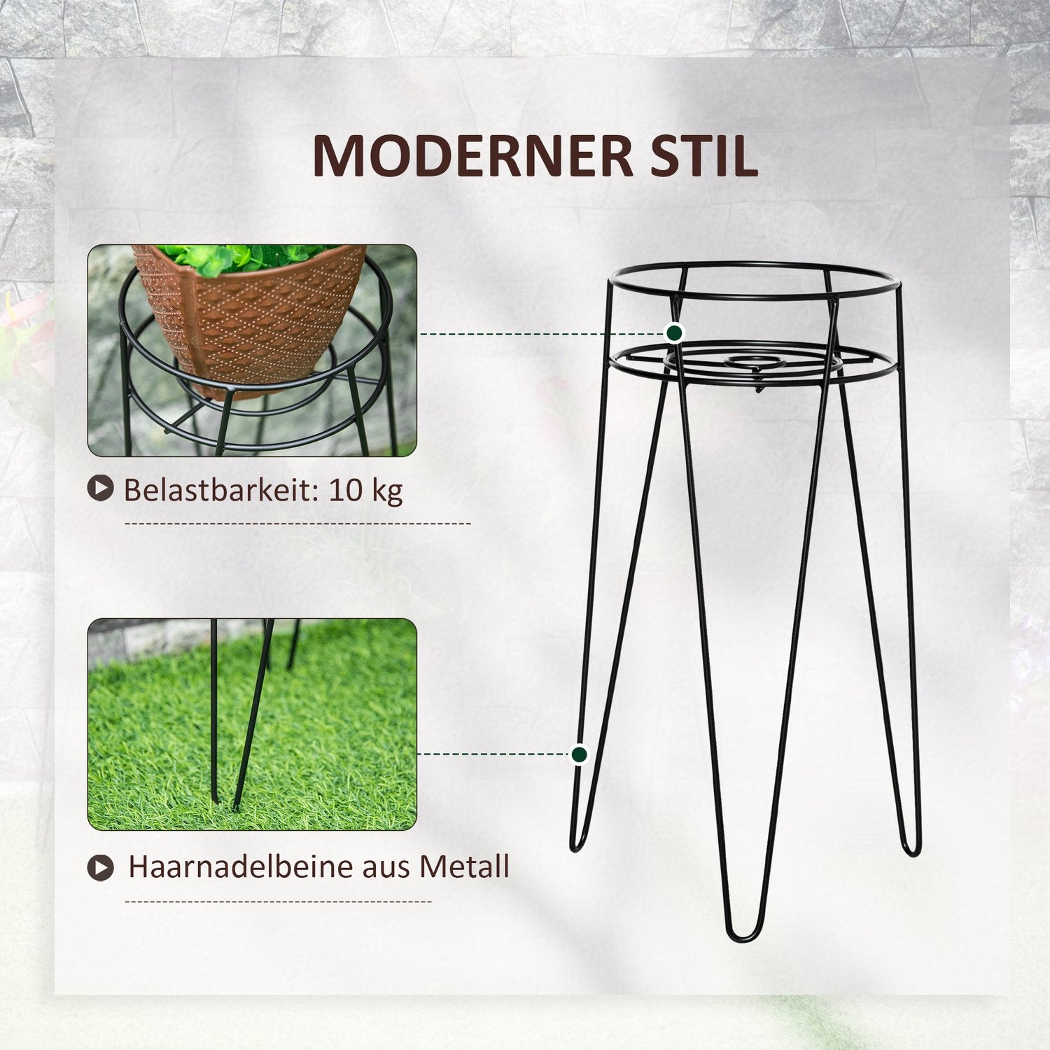 Set med 3 växtställ i svart metall för 16 cm krukor