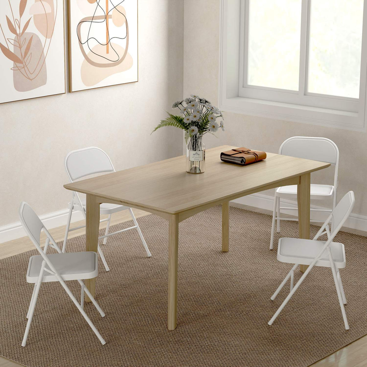 Set med 4 hopfällbara stolar, bärbara kontorsstolar, metallben, hopfällbar stol för kontor, reception, väntrum, konstläder, vit