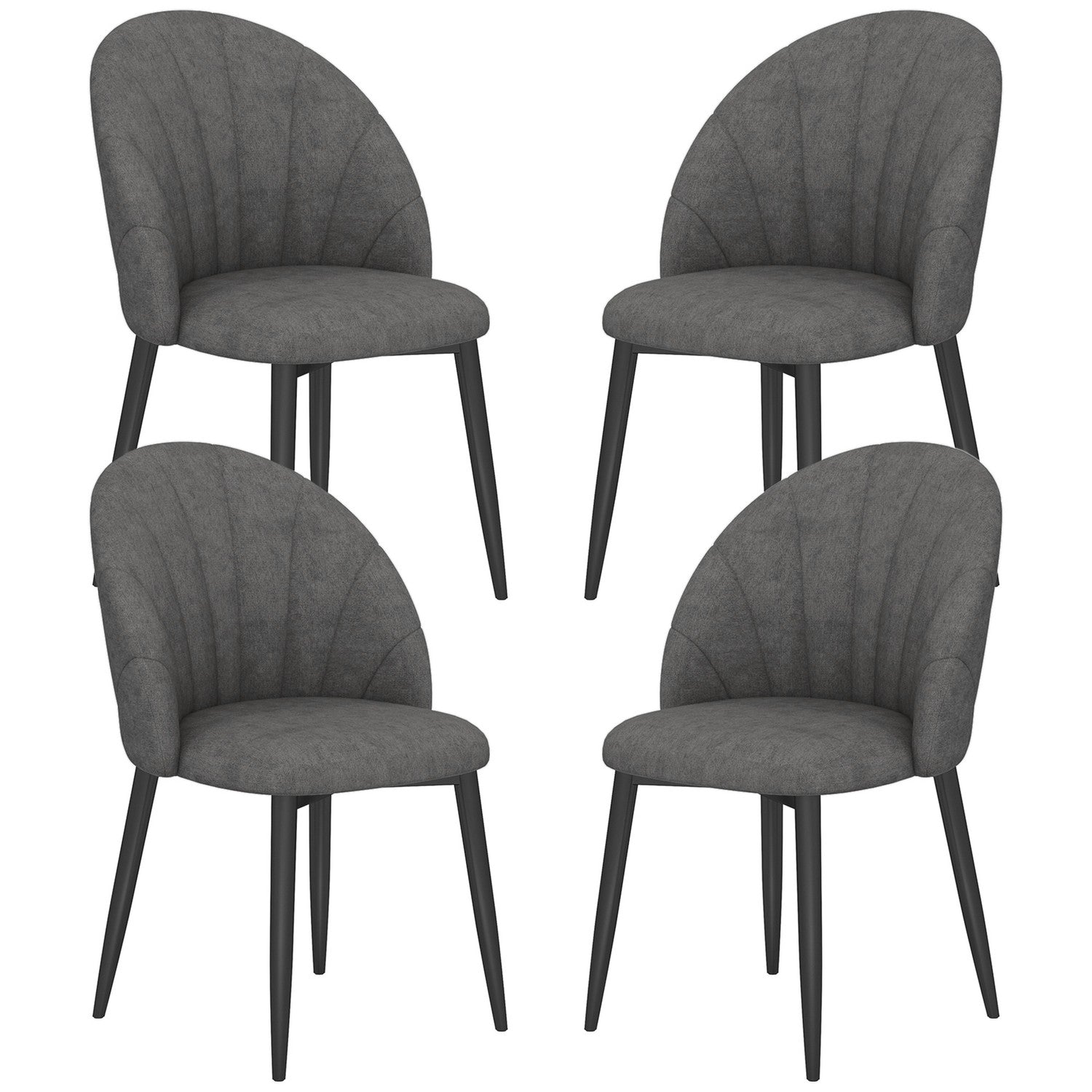 Set med 4 matstolar i sammet, ergonomiska, mörkgrå