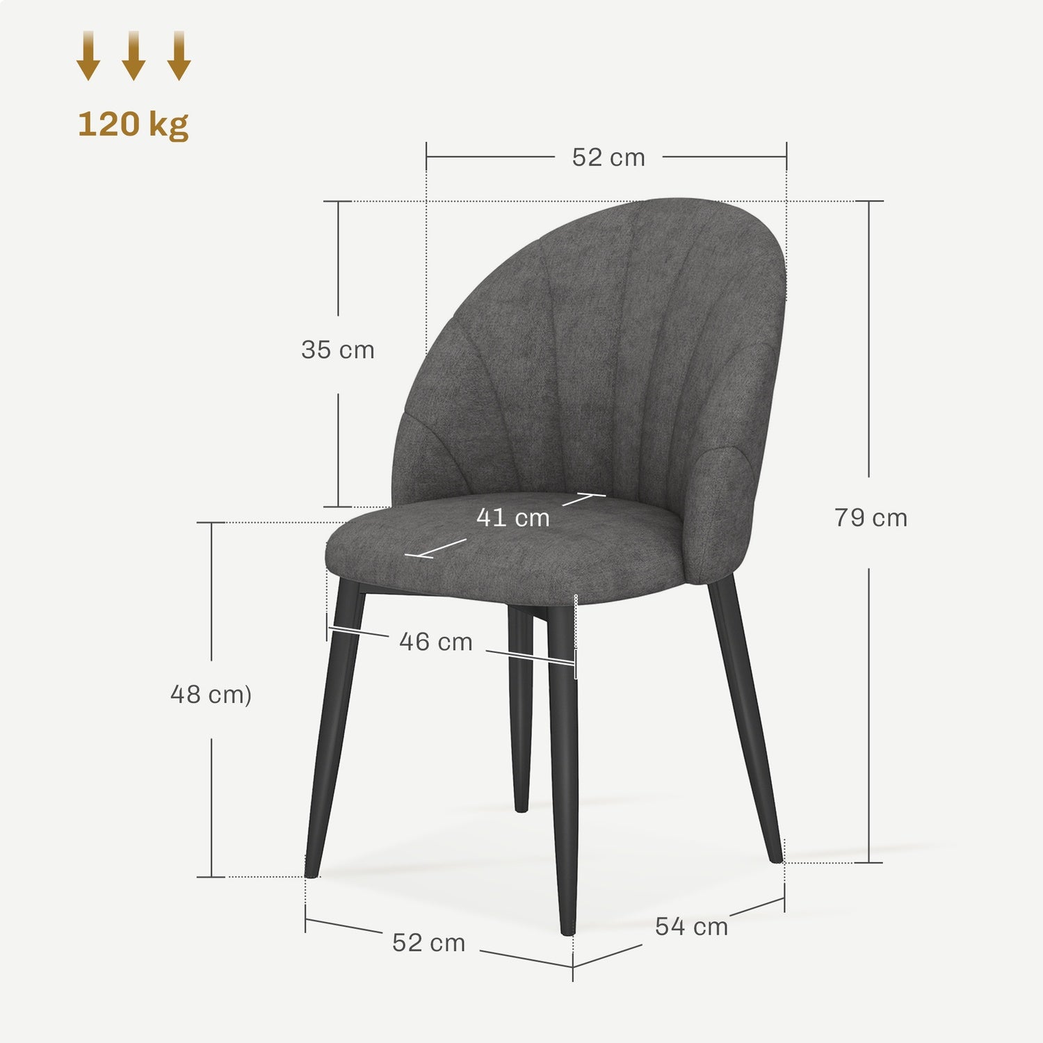 Set med 4 matstolar i sammet, ergonomiska, mörkgrå
